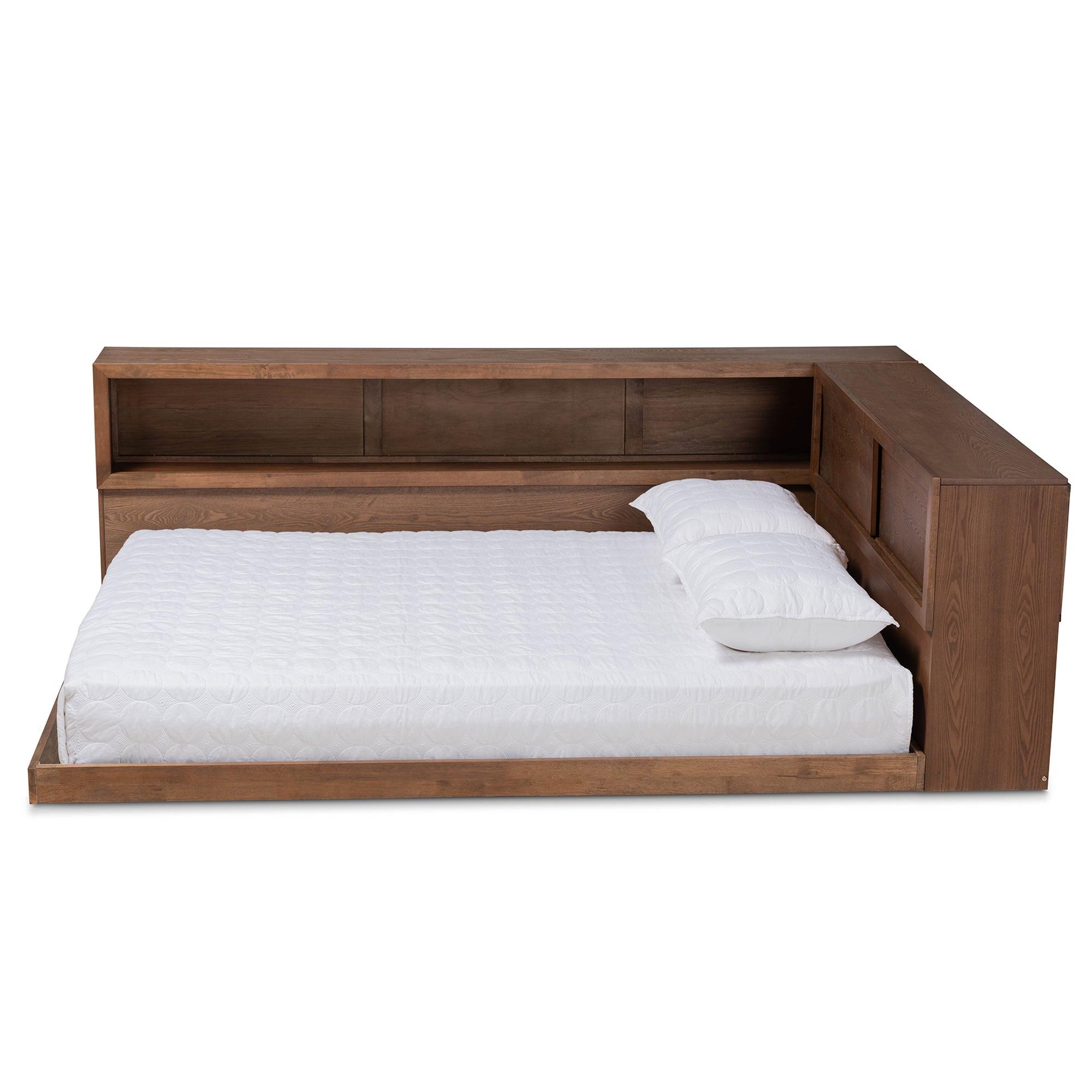 Erie Modern Rustic and Transitional Finished Wood Platform Storage Bed with Built-In Outlet