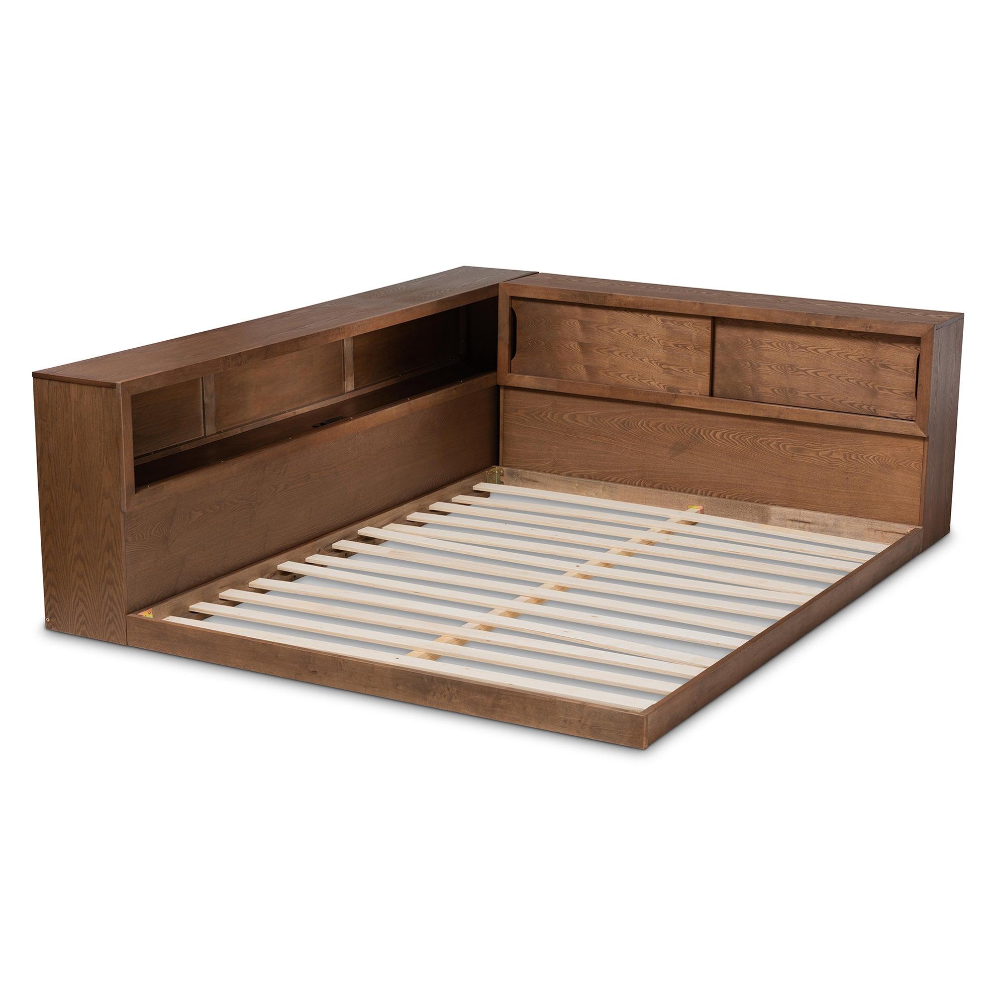 Erie Modern Rustic and Transitional Finished Wood Platform Storage Bed with Built-In Outlet