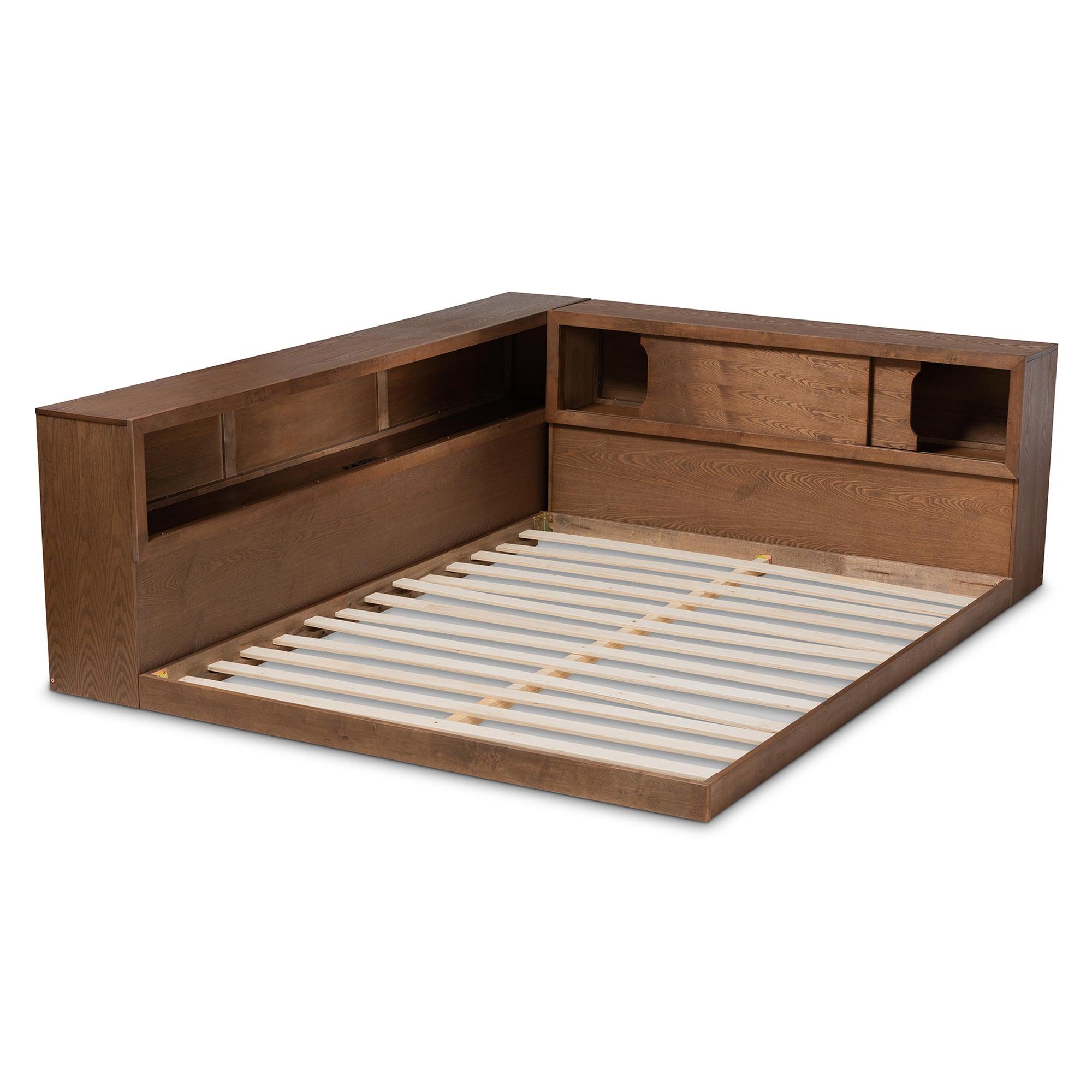 Erie Modern Rustic and Transitional Finished Wood Platform Storage Bed with Built-In Outlet