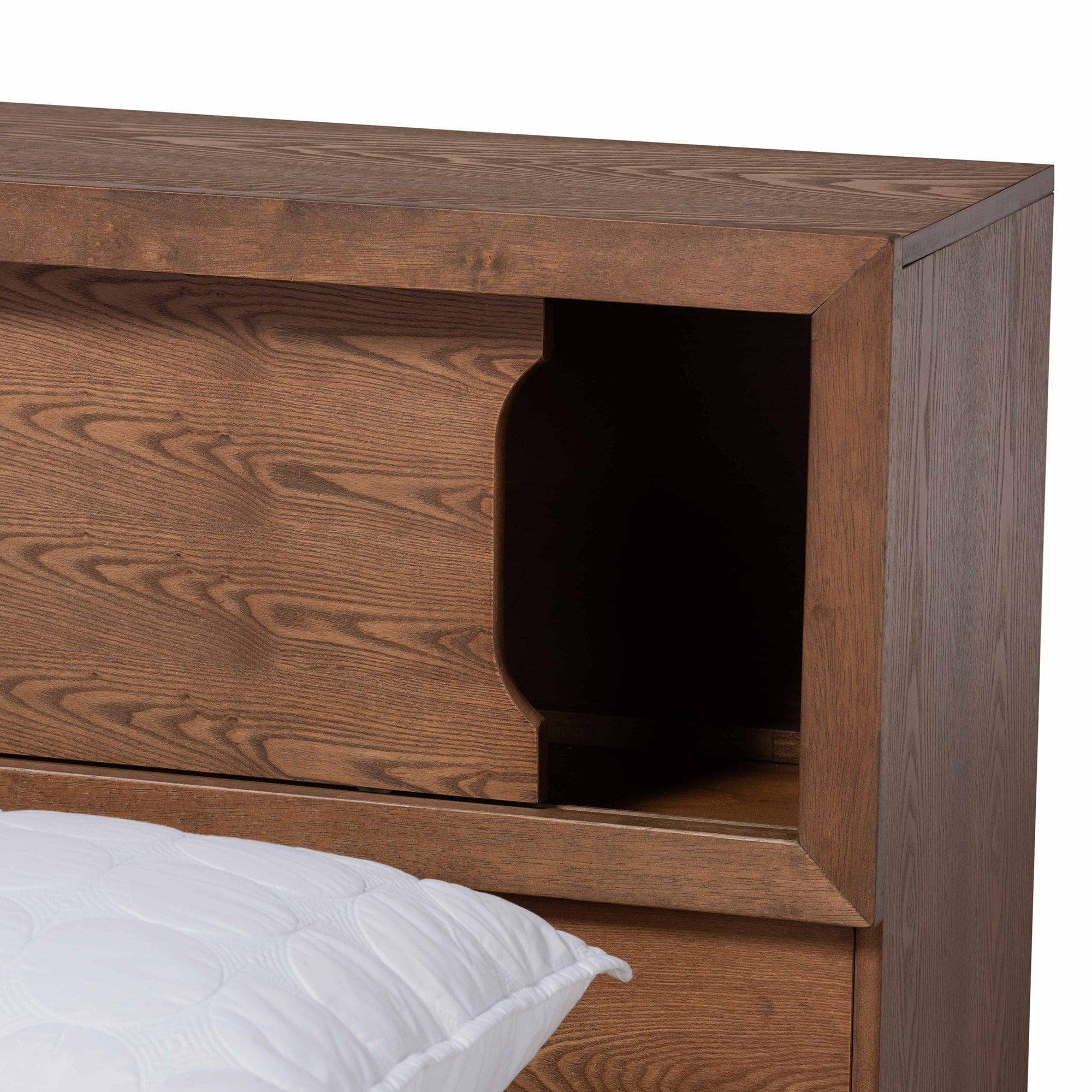 Erie Modern Rustic and Transitional Finished Wood Platform Storage Bed with Built-In Outlet