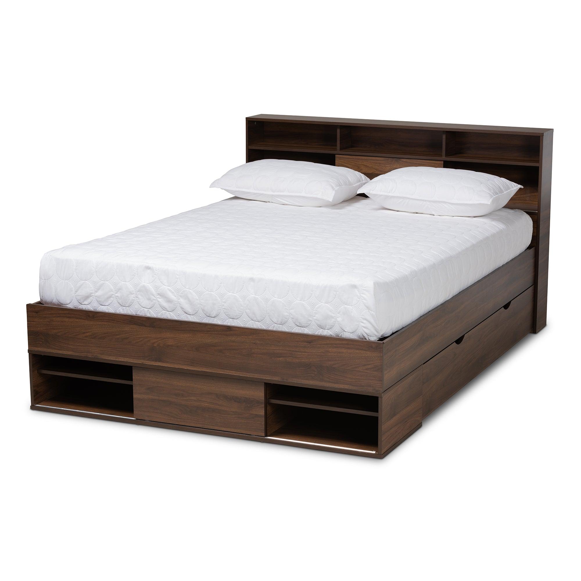 Tristan Modern and Contemporary Finished Wood 1-Drawer Platform Storage Bed with Shelves