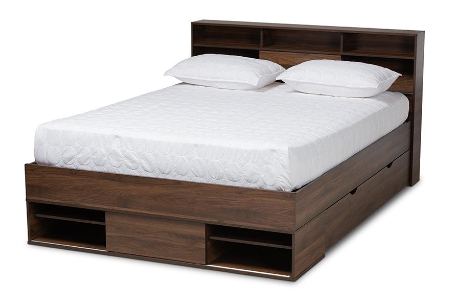 Tristan Modern and Contemporary Finished Wood 1-Drawer Platform Storage Bed with Shelves