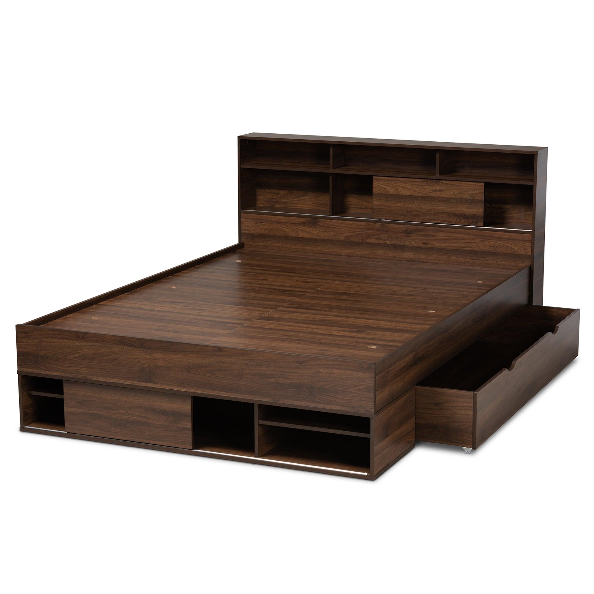 Tristan Modern and Contemporary Finished Wood 1-Drawer Platform Storage Bed with Shelves