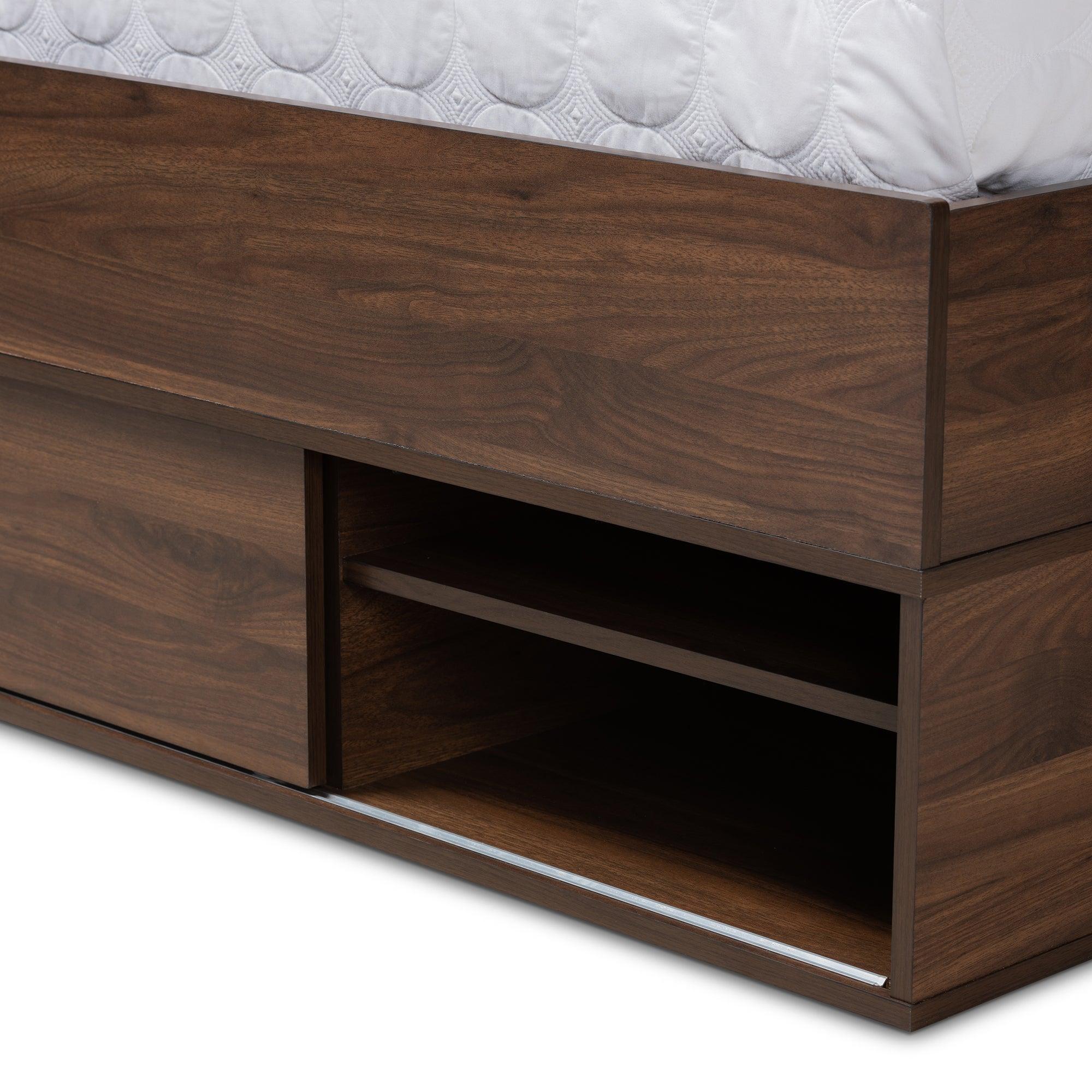 Tristan Modern and Contemporary Finished Wood 1-Drawer Platform Storage Bed with Shelves