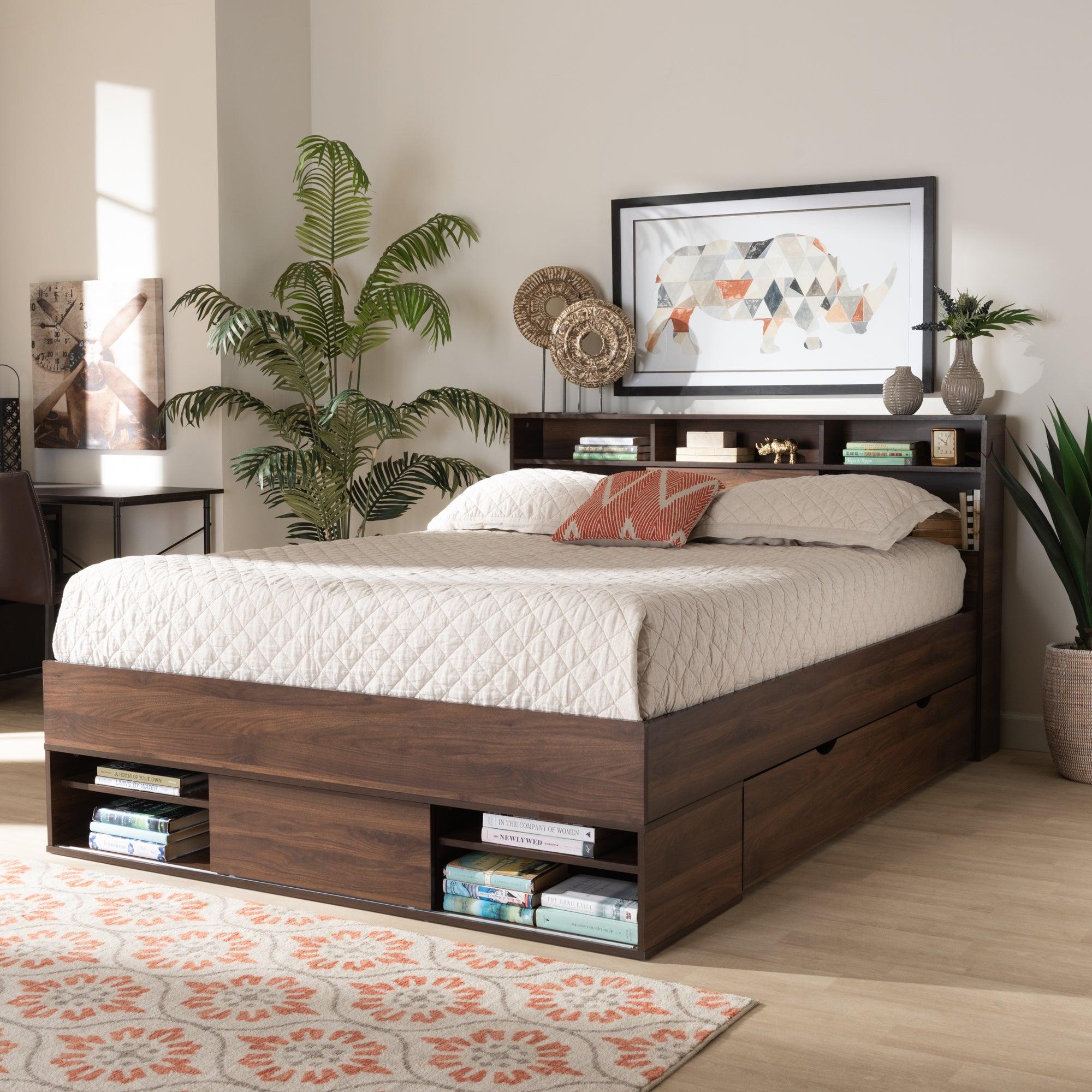 Tristan Modern and Contemporary Finished Wood 1-Drawer Platform Storage Bed with Shelves