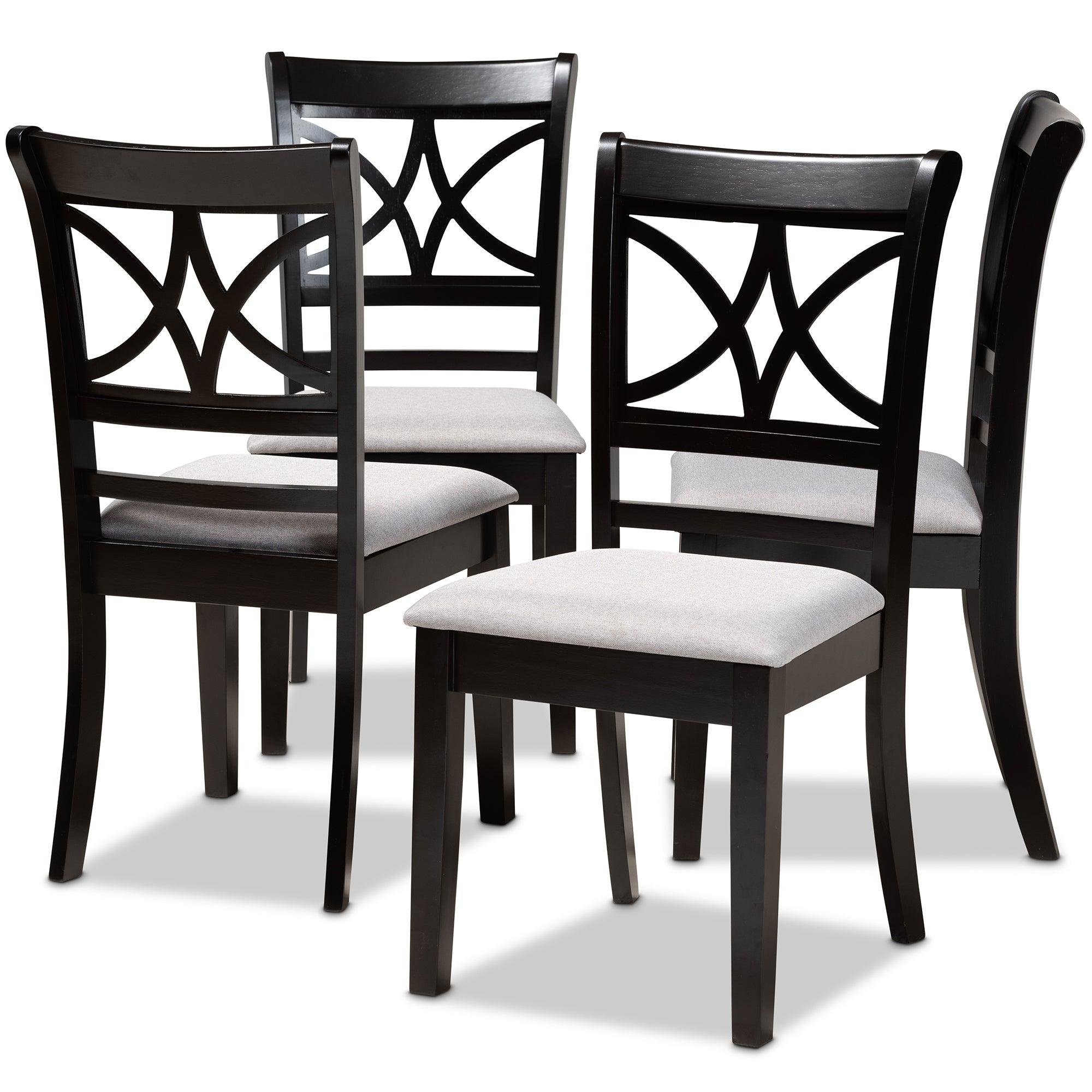 Clarke Modern and Contemporary Fabric Upholstered and Espresso Finished Wood 4-Piece Dining Chair Set