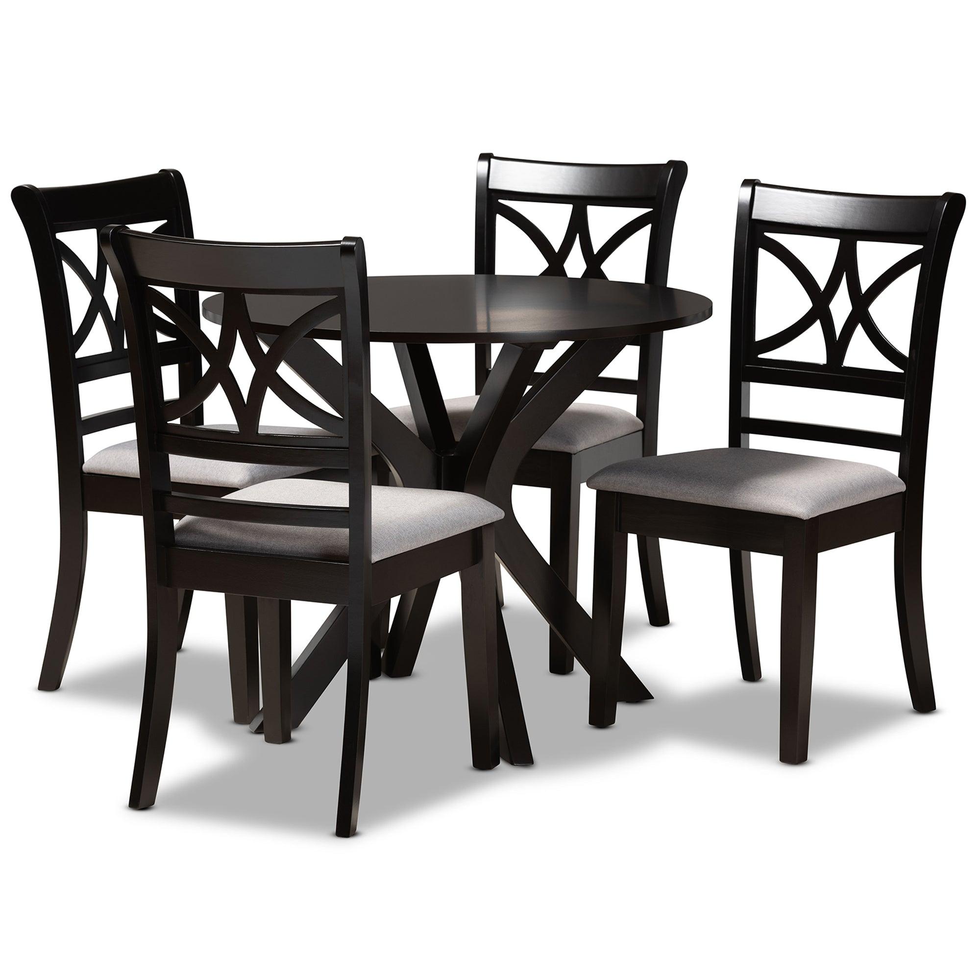 Julia Modern and Contemporary Fabric Upholstered and Finished Wood 5-Piece Dining Set