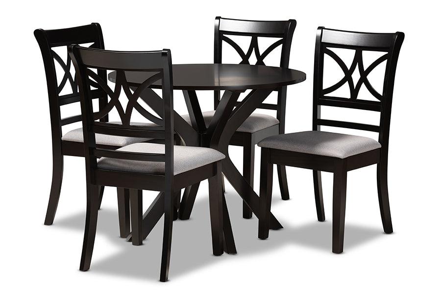 Julia Modern and Contemporary Fabric Upholstered and Finished Wood 5-Piece Dining Set