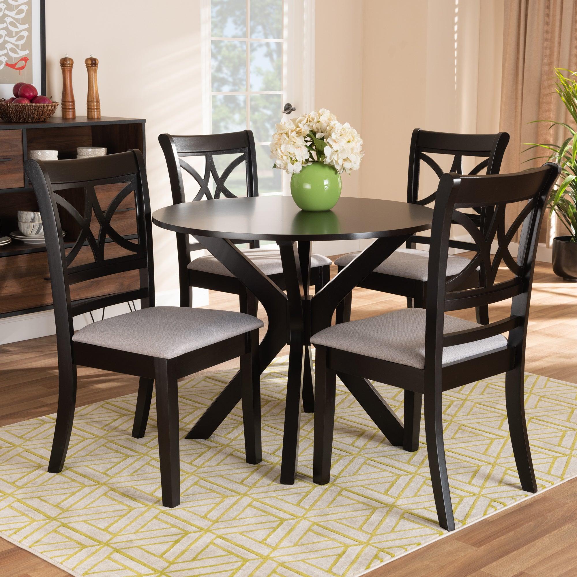 Julia Modern and Contemporary Fabric Upholstered and Finished Wood 5-Piece Dining Set