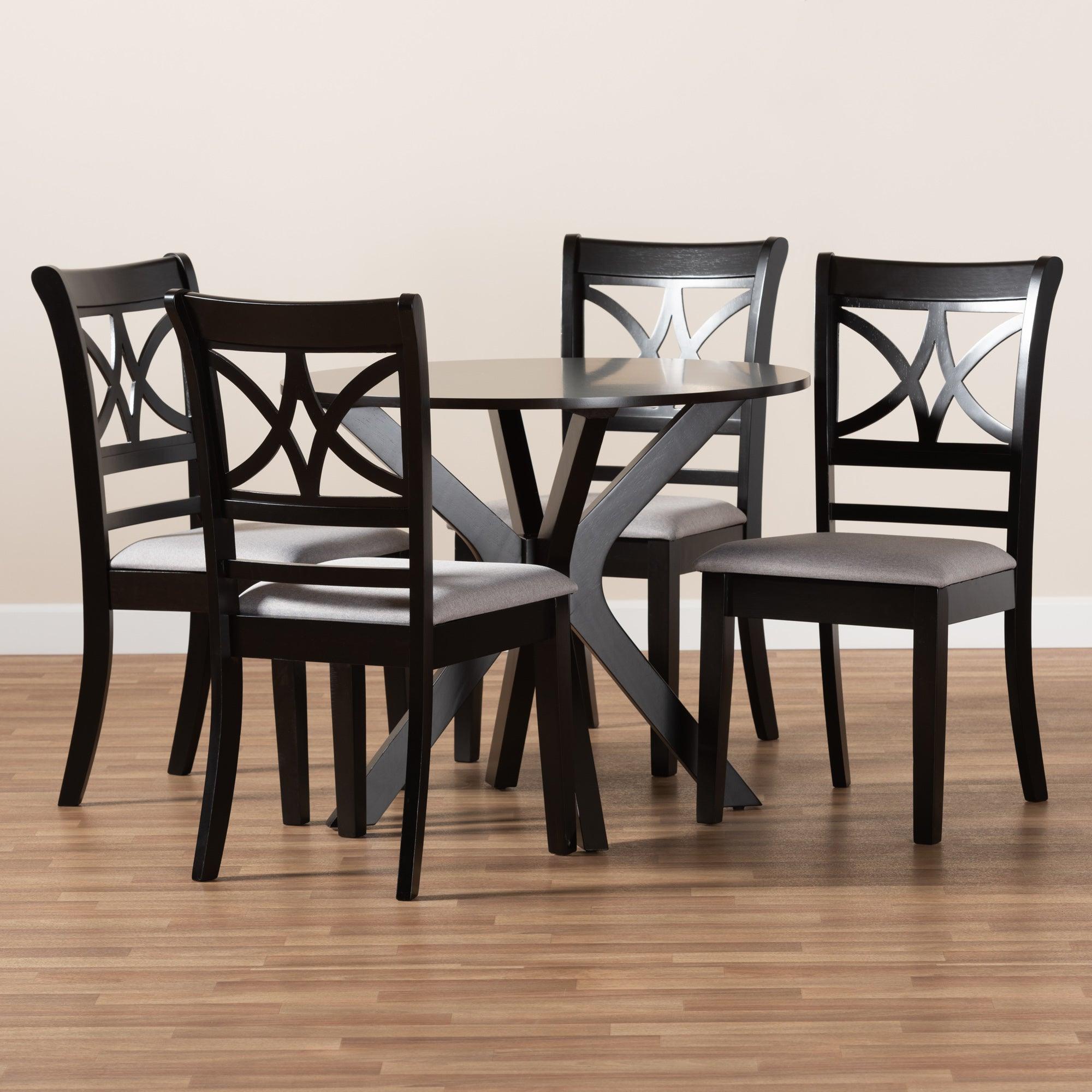 Julia Modern and Contemporary Fabric Upholstered and Finished Wood 5-Piece Dining Set