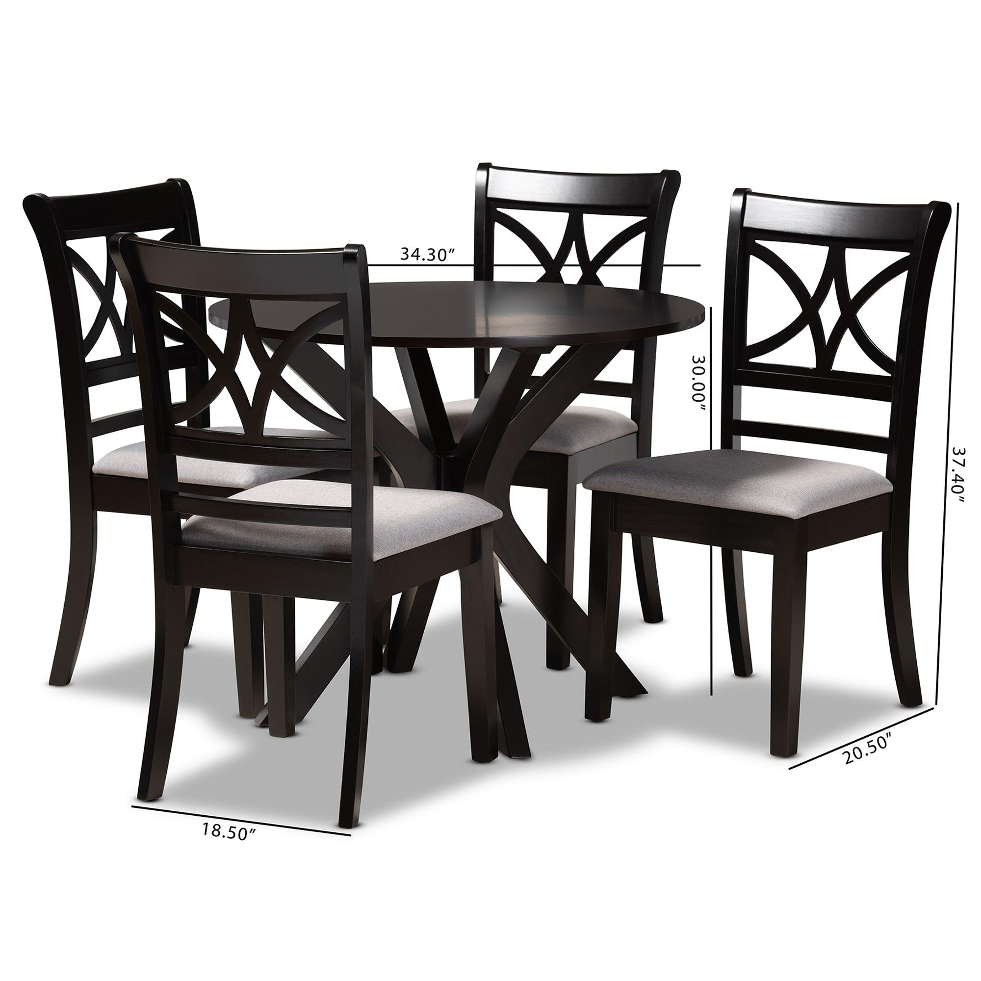 Julia Modern and Contemporary Fabric Upholstered and Finished Wood 5-Piece Dining Set