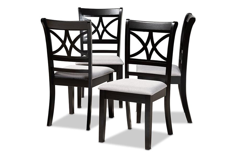 Clarke Modern and Contemporary Fabric Upholstered and Espresso Finished Wood 4-Piece Dining Chair Set