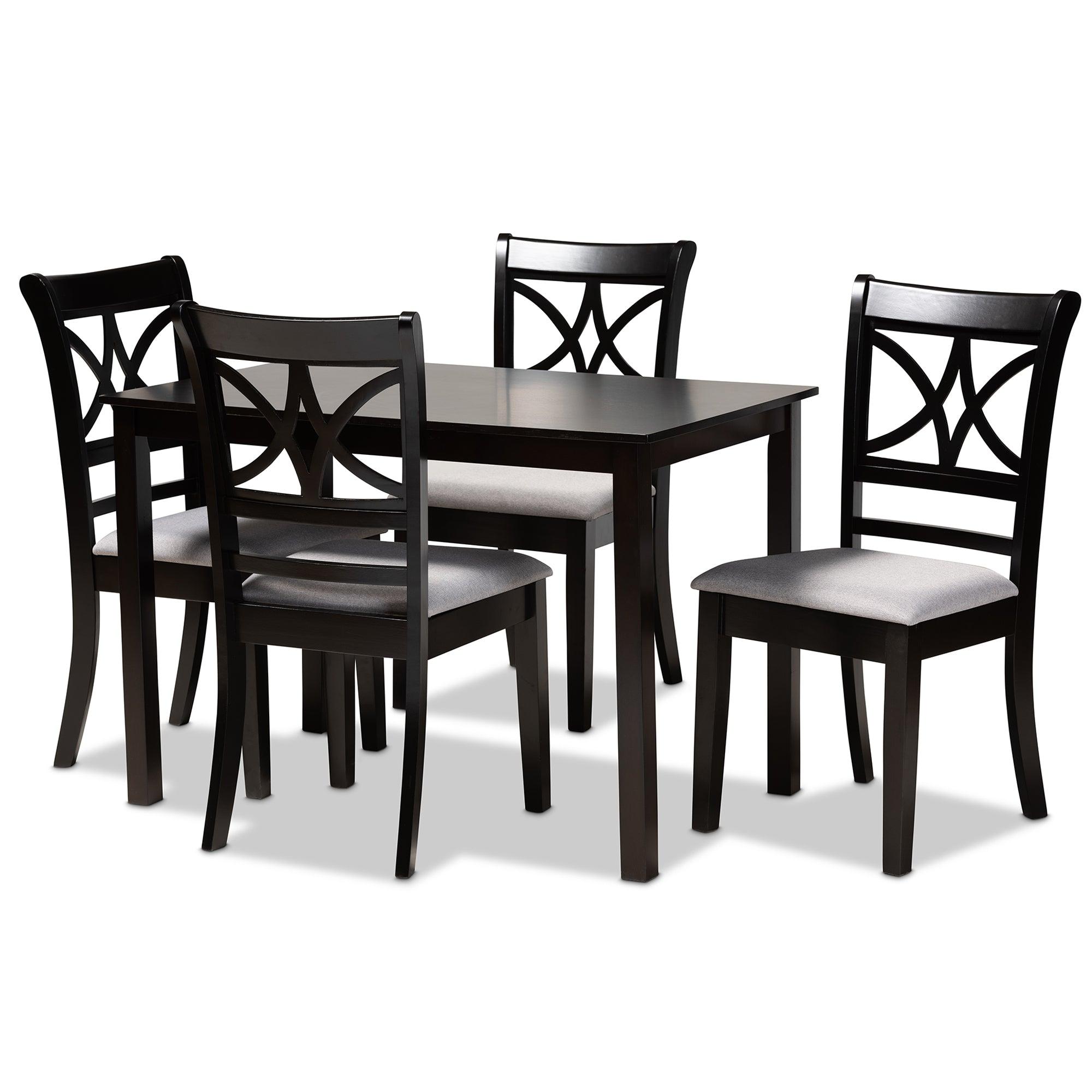 Clarke Modern and Contemporary Fabric Upholstered and Espresso Finished Wood 5-Piece Dining Set