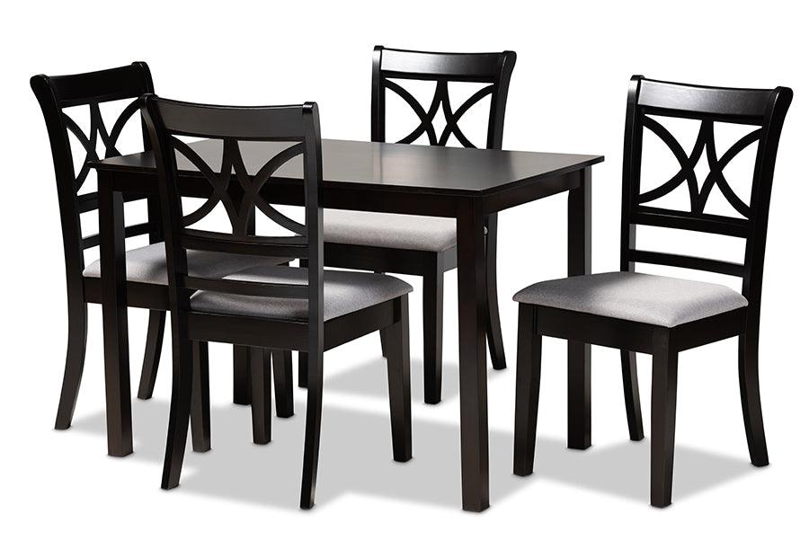 Clarke Modern and Contemporary Fabric Upholstered and Espresso Finished Wood 5-Piece Dining Set