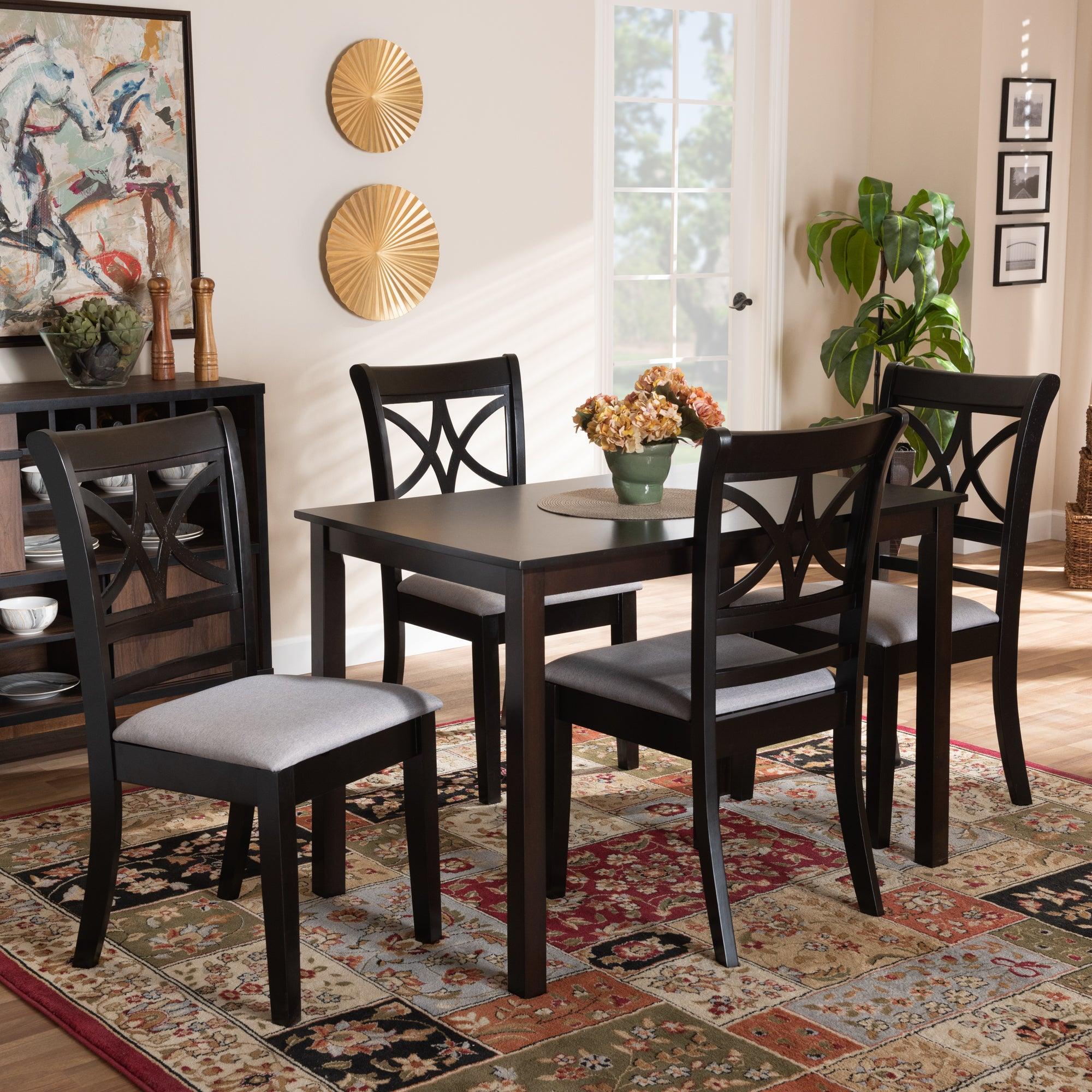 Clarke Modern and Contemporary Fabric Upholstered and Espresso Finished Wood 5-Piece Dining Set