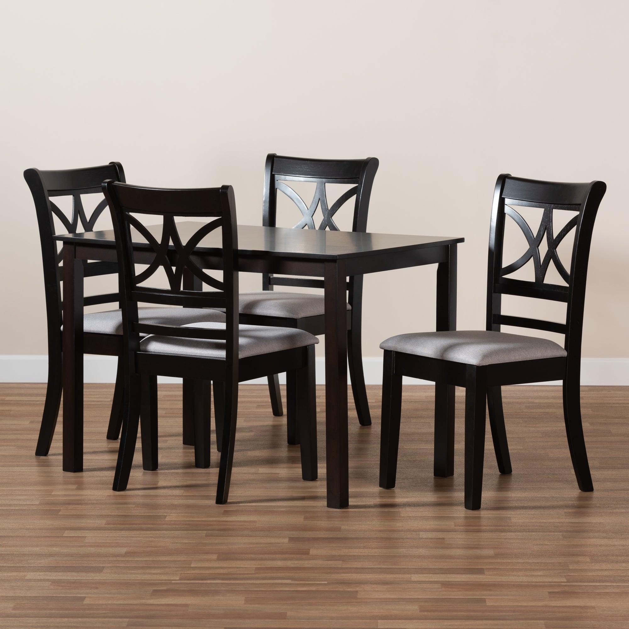 Clarke Modern and Contemporary Fabric Upholstered and Espresso Finished Wood 5-Piece Dining Set