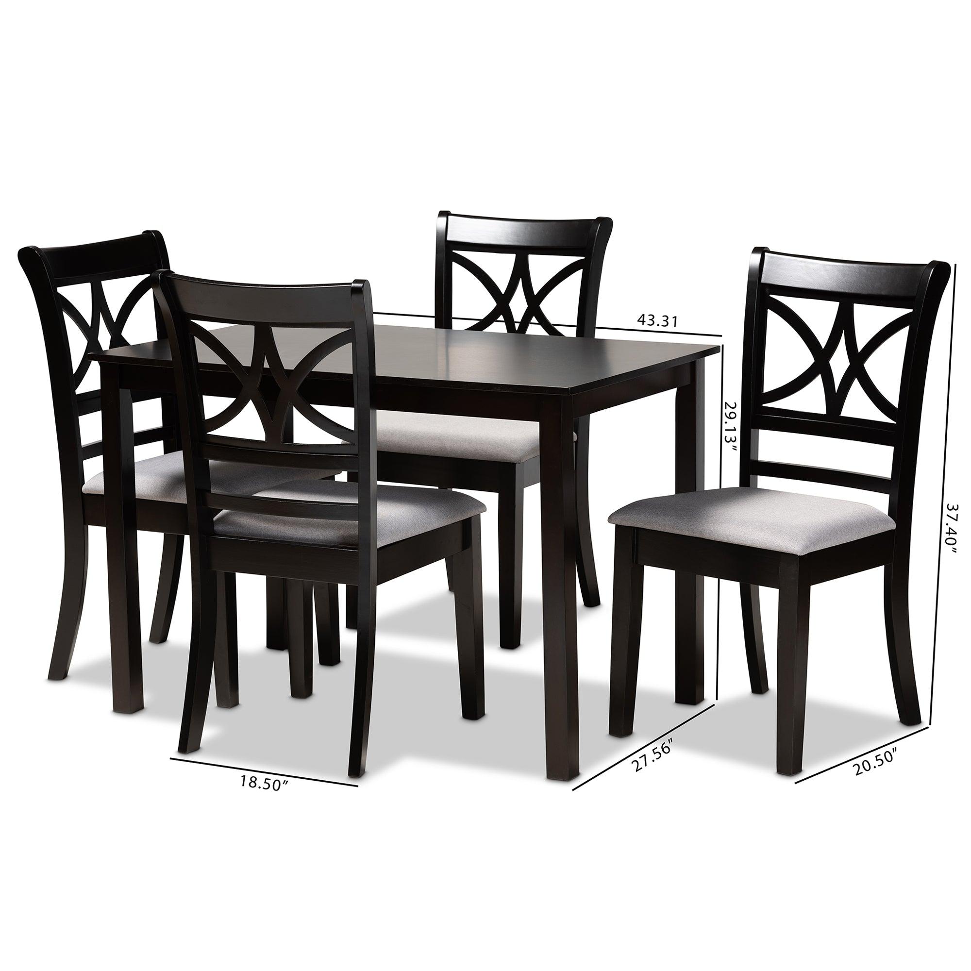 Clarke Modern and Contemporary Fabric Upholstered and Espresso Finished Wood 5-Piece Dining Set