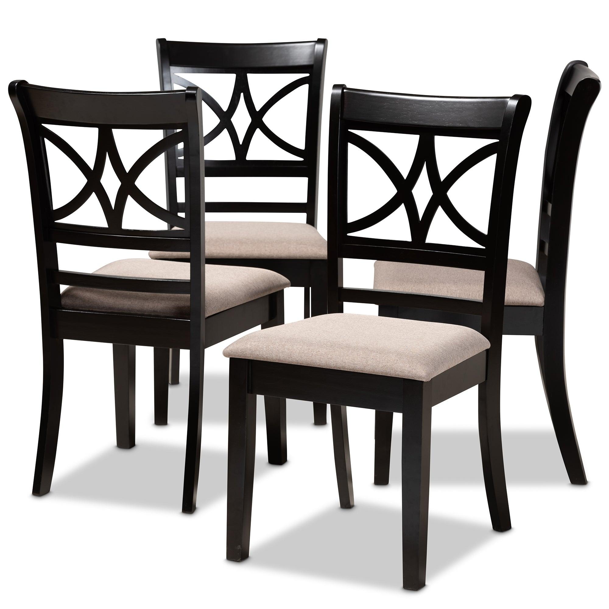 Clarke Modern and Contemporary Sand Fabric Upholstered and Espresso Finished Wood 4-Piece Dining Chair Set