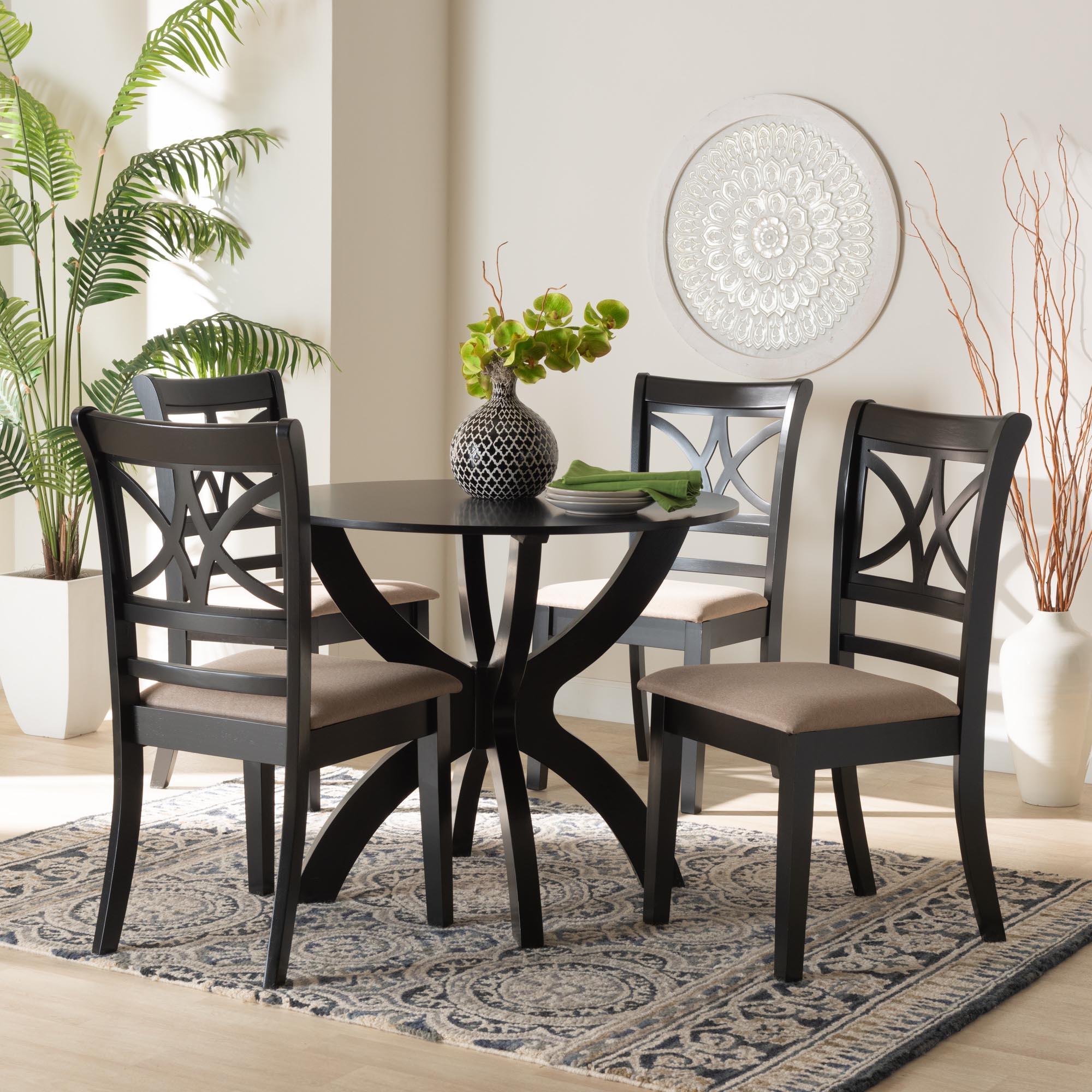 Noemi Modern Fabric and Finished Wood 5-Piece Dining Set