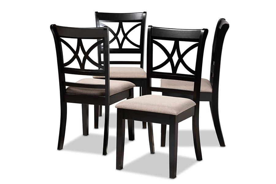 Clarke Modern and Contemporary Sand Fabric Upholstered and Espresso Finished Wood 4-Piece Dining Chair Set