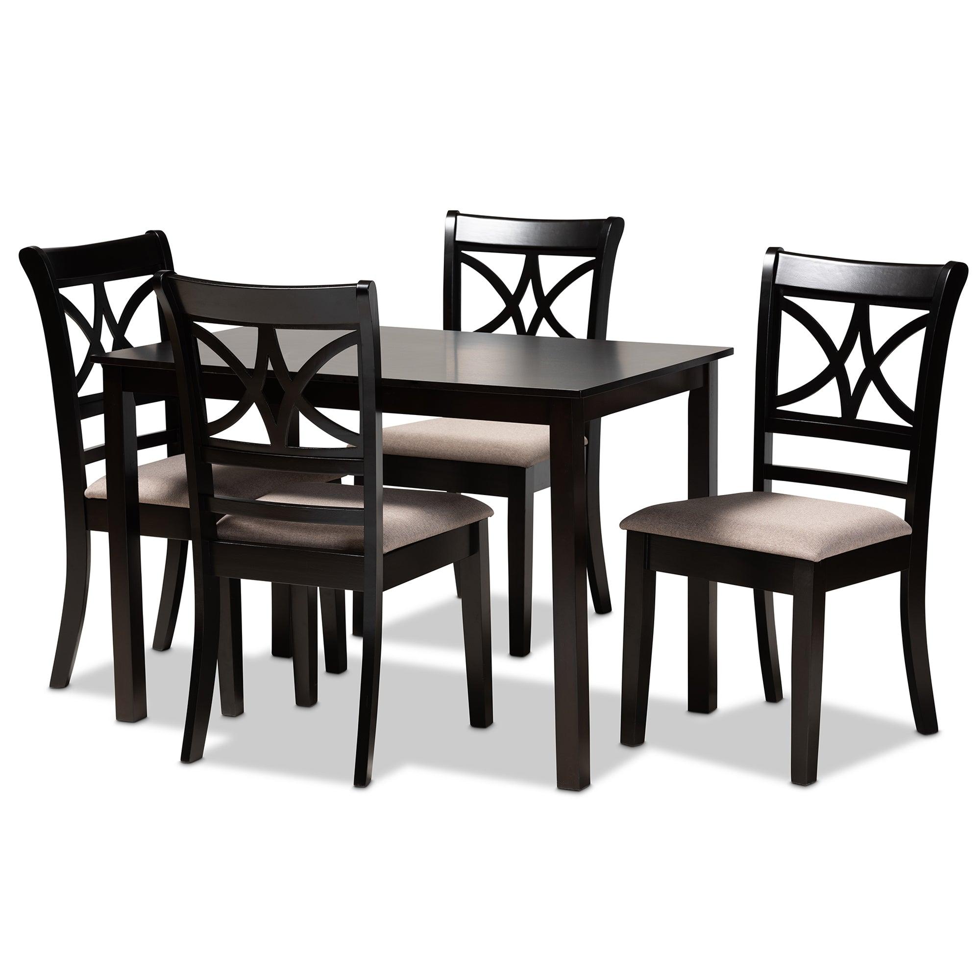 Clarke Modern and Contemporary Sand Fabric Upholstered and Espresso Finished Wood 5-Piece Dining Set