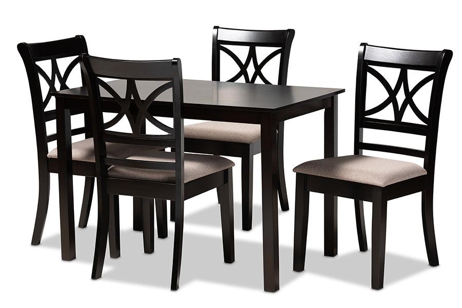 Clarke Modern and Contemporary Sand Fabric Upholstered and Espresso Finished Wood 5-Piece Dining Set