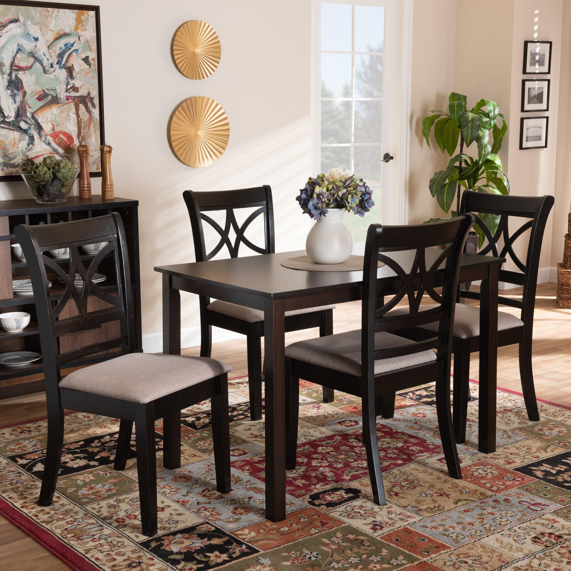 Clarke Modern and Contemporary Sand Fabric Upholstered and Espresso Finished Wood 5-Piece Dining Set