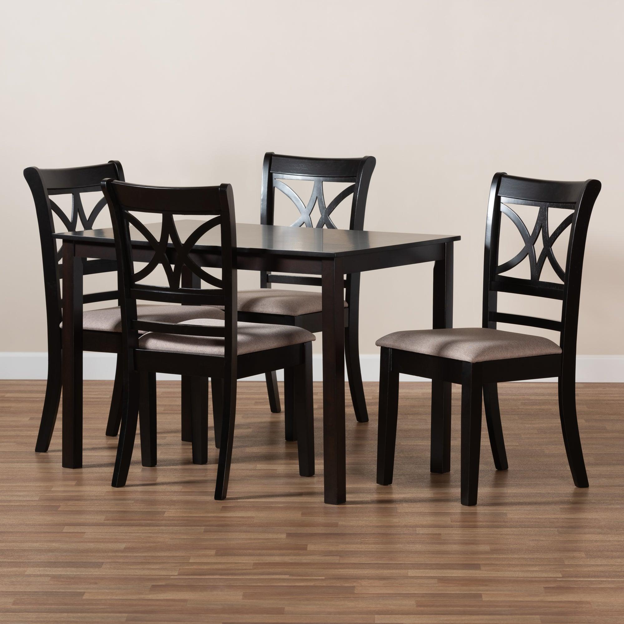 Clarke Modern and Contemporary Sand Fabric Upholstered and Espresso Finished Wood 5-Piece Dining Set