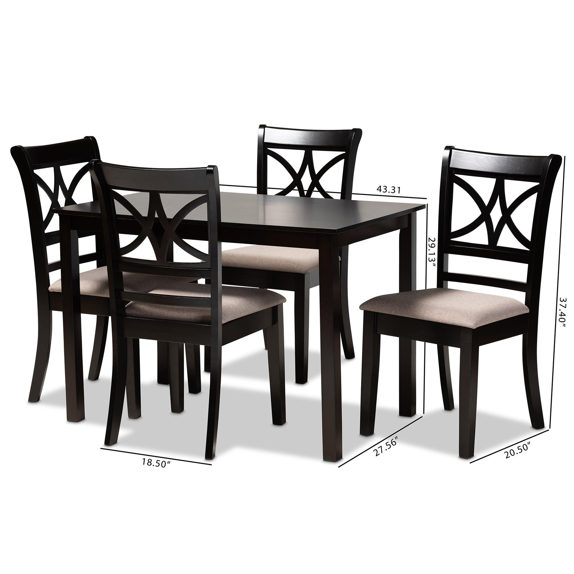 Clarke Modern and Contemporary Sand Fabric Upholstered and Espresso Finished Wood 5-Piece Dining Set