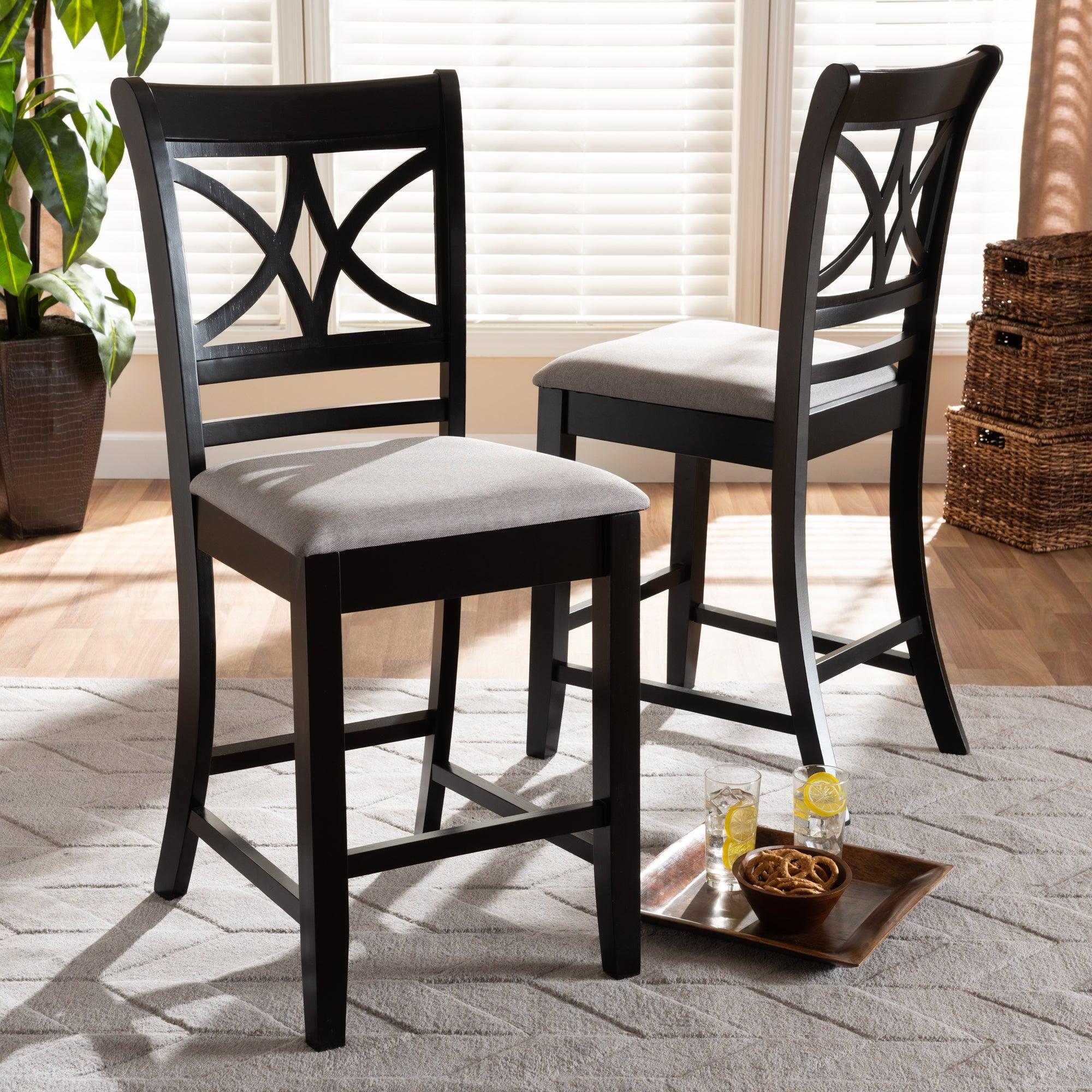 Chandler Modern and Contemporary Fabric Upholstered and Espresso Finished Wood 2-Piece Counter Height Pub Chair Set