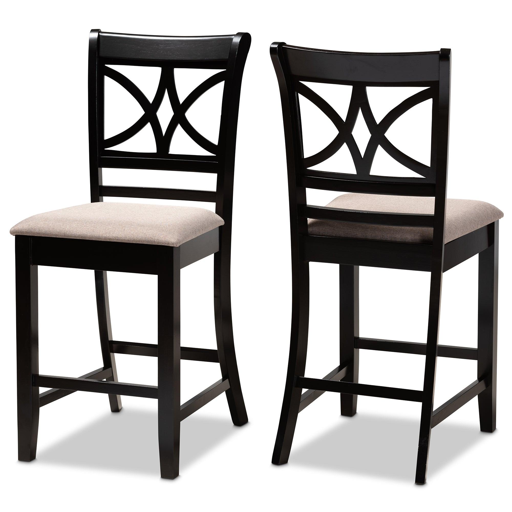 Chandler Modern and Contemporary Sand Fabric Upholstered and Espresso Finished Wood 2-Piece Counter Height Pub Chair Set