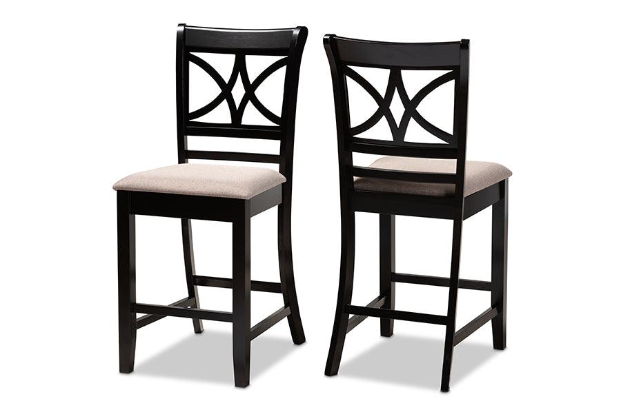 Chandler Modern and Contemporary Sand Fabric Upholstered and Espresso Finished Wood 2-Piece Counter Height Pub Chair Set