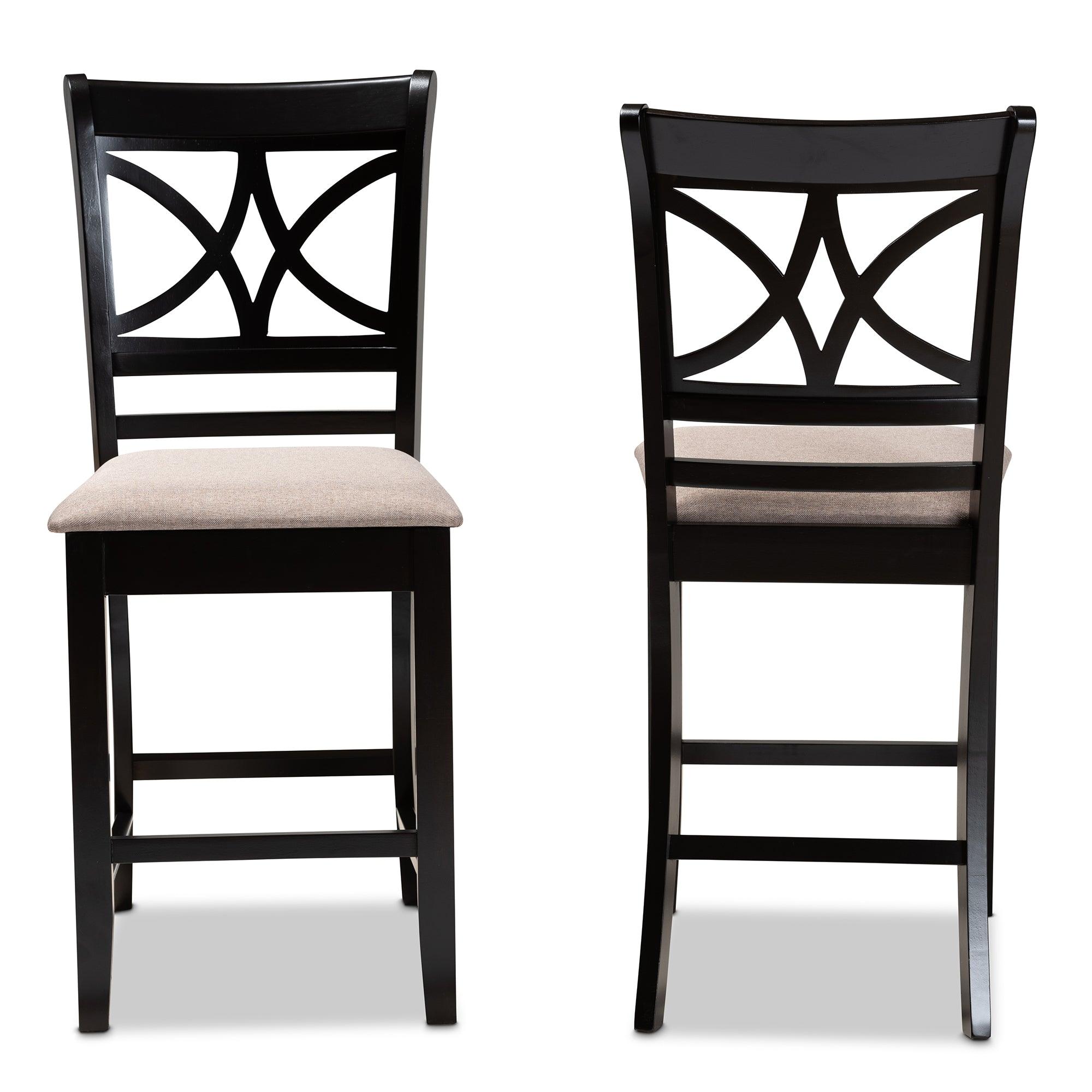 Chandler Modern and Contemporary Sand Fabric Upholstered and Espresso Finished Wood 2-Piece Counter Height Pub Chair Set