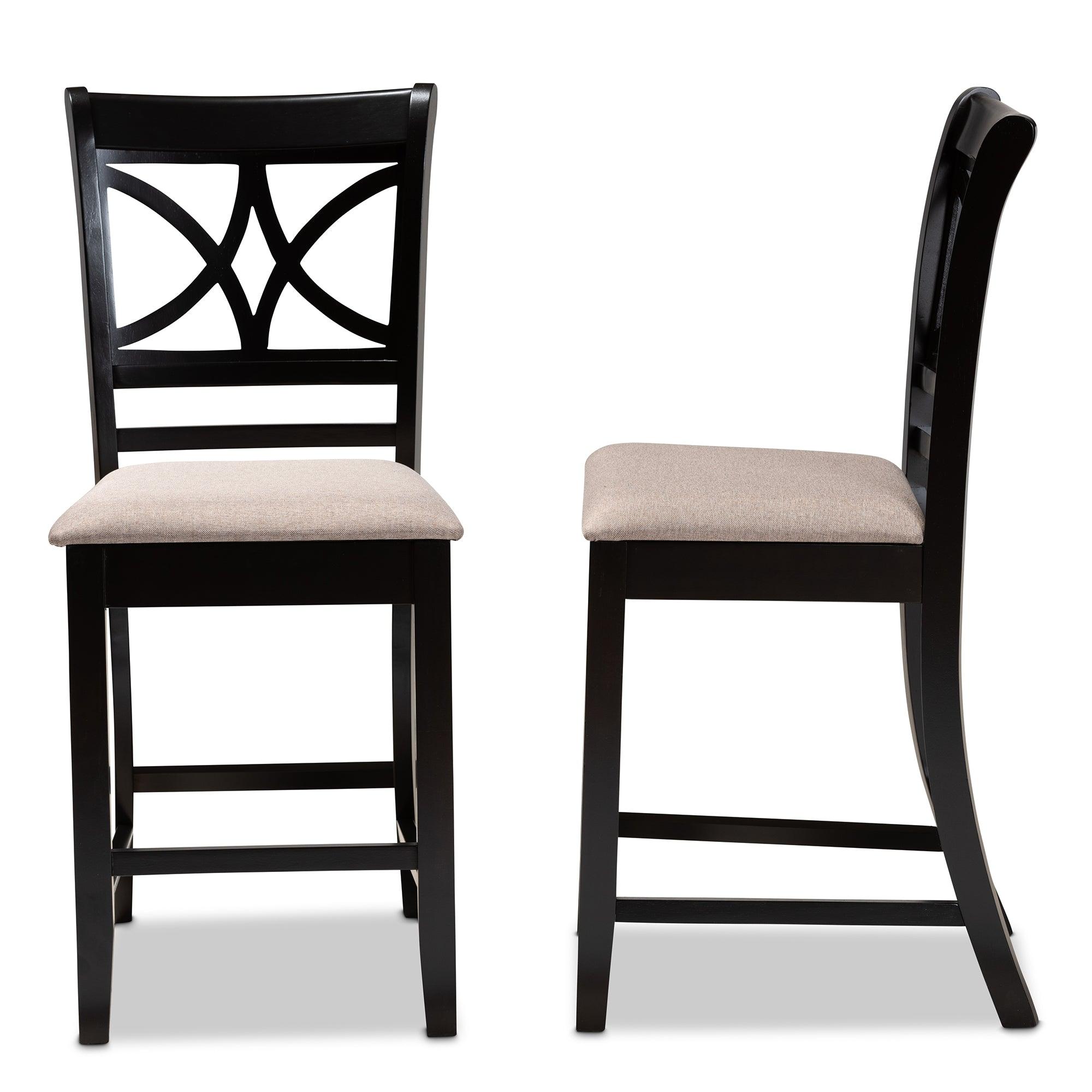 Chandler Modern and Contemporary Sand Fabric Upholstered and Espresso Finished Wood 2-Piece Counter Height Pub Chair Set