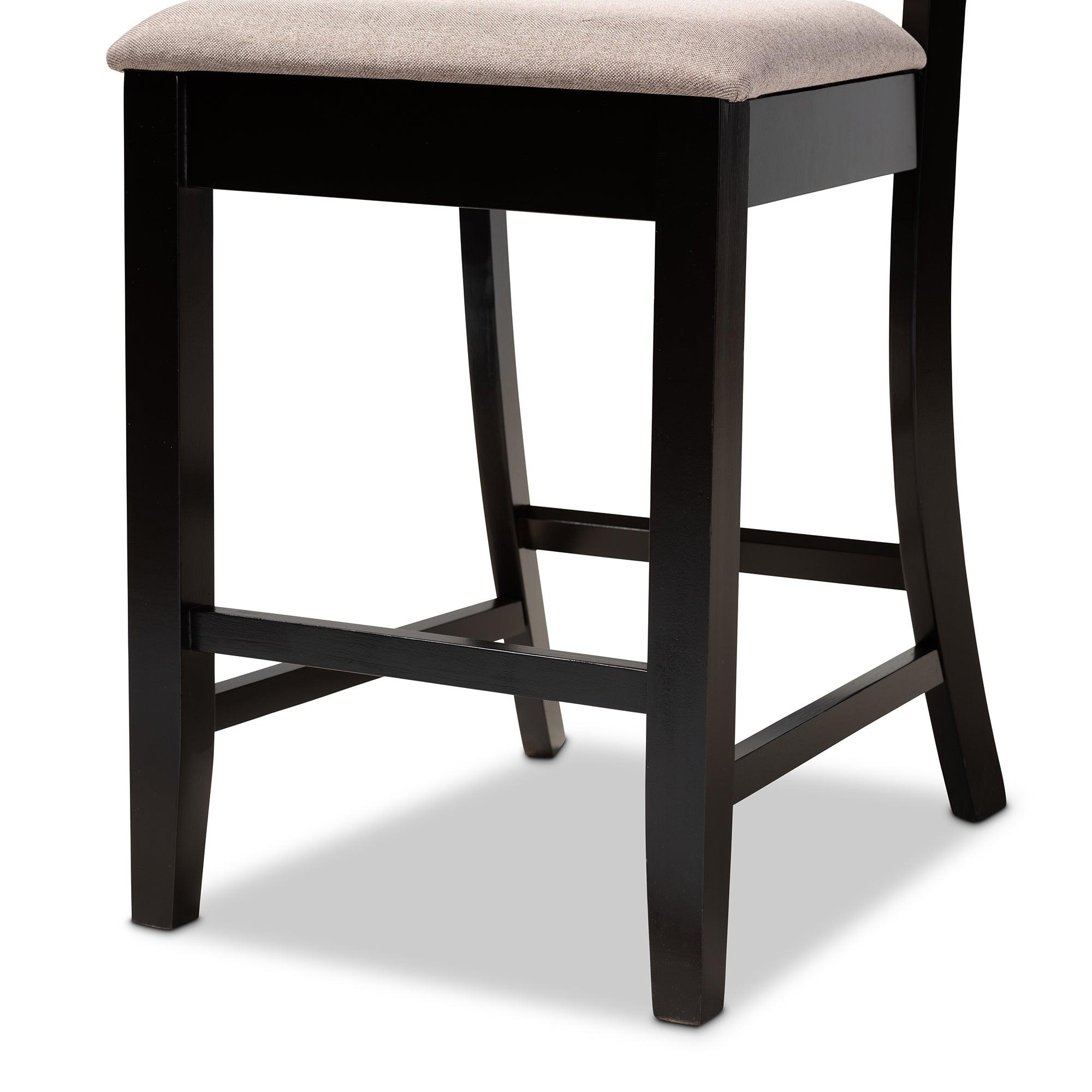 Chandler Modern and Contemporary Sand Fabric Upholstered and Espresso Finished Wood 2-Piece Counter Height Pub Chair Set