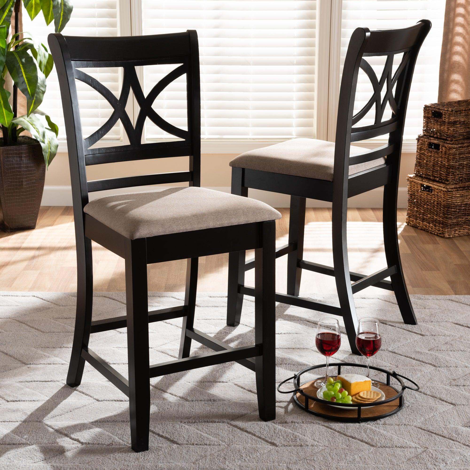 Chandler Modern and Contemporary Sand Fabric Upholstered and Espresso Finished Wood 2-Piece Counter Height Pub Chair Set