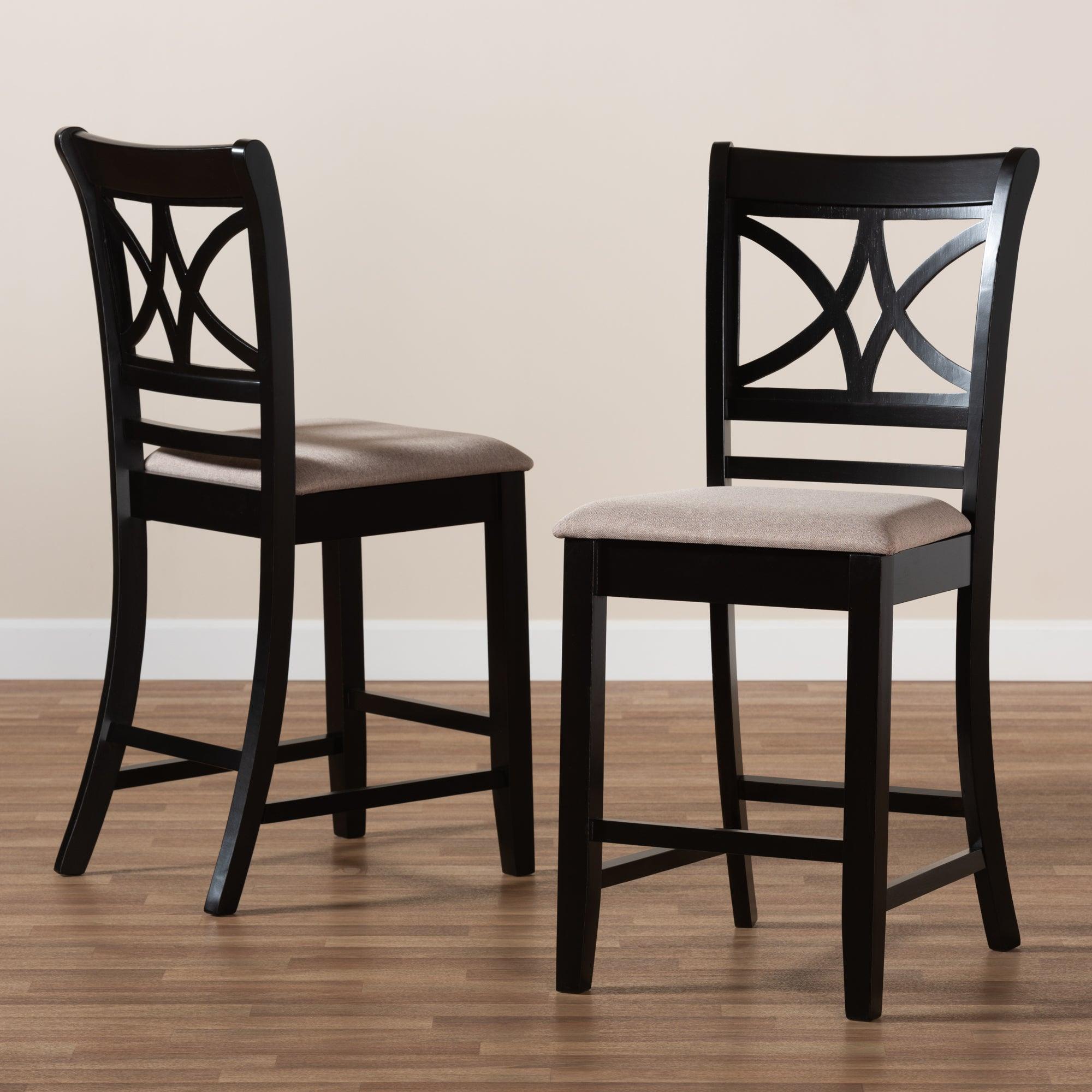 Chandler Modern and Contemporary Sand Fabric Upholstered and Espresso Finished Wood 2-Piece Counter Height Pub Chair Set