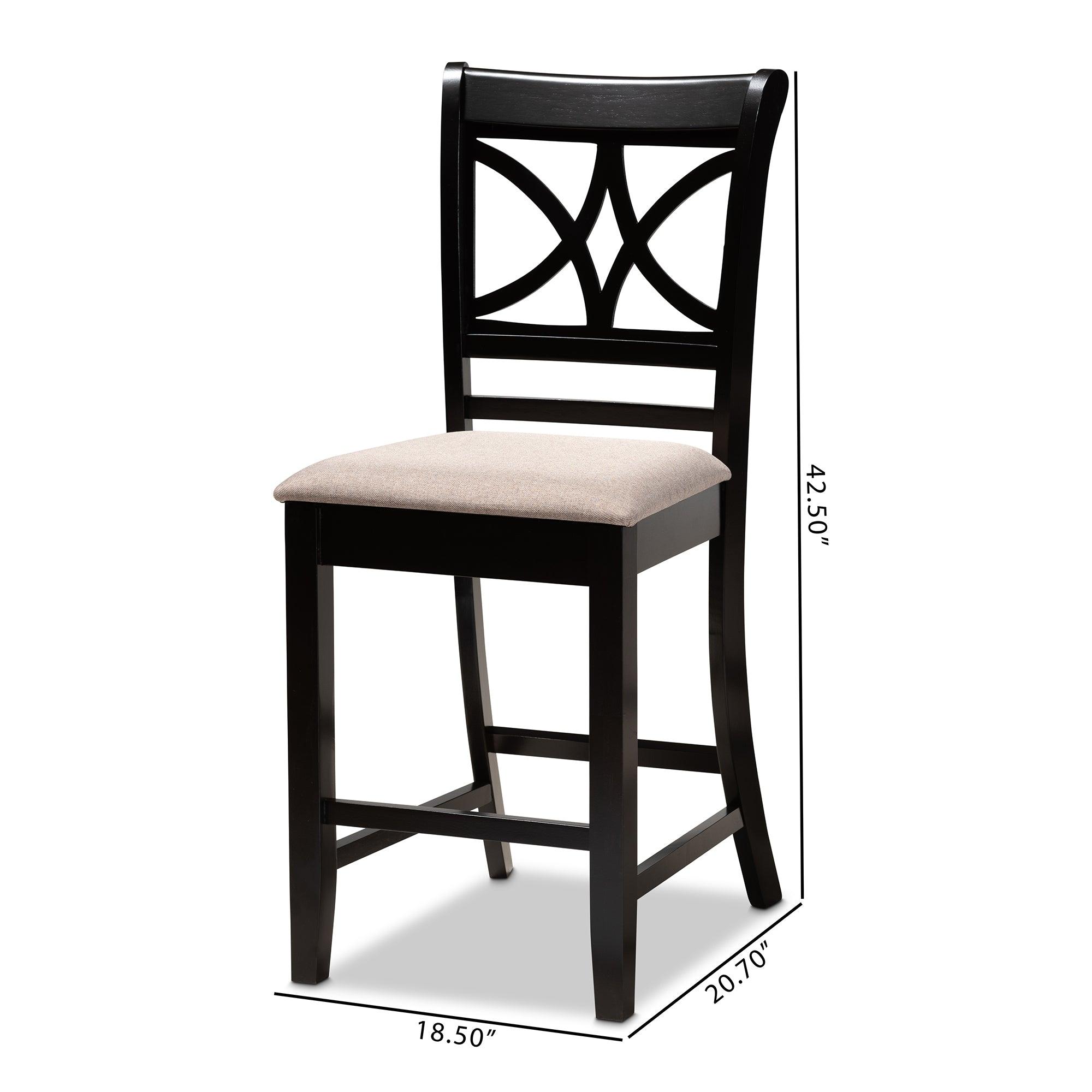 Chandler Modern and Contemporary Sand Fabric Upholstered and Espresso Finished Wood 2-Piece Counter Height Pub Chair Set