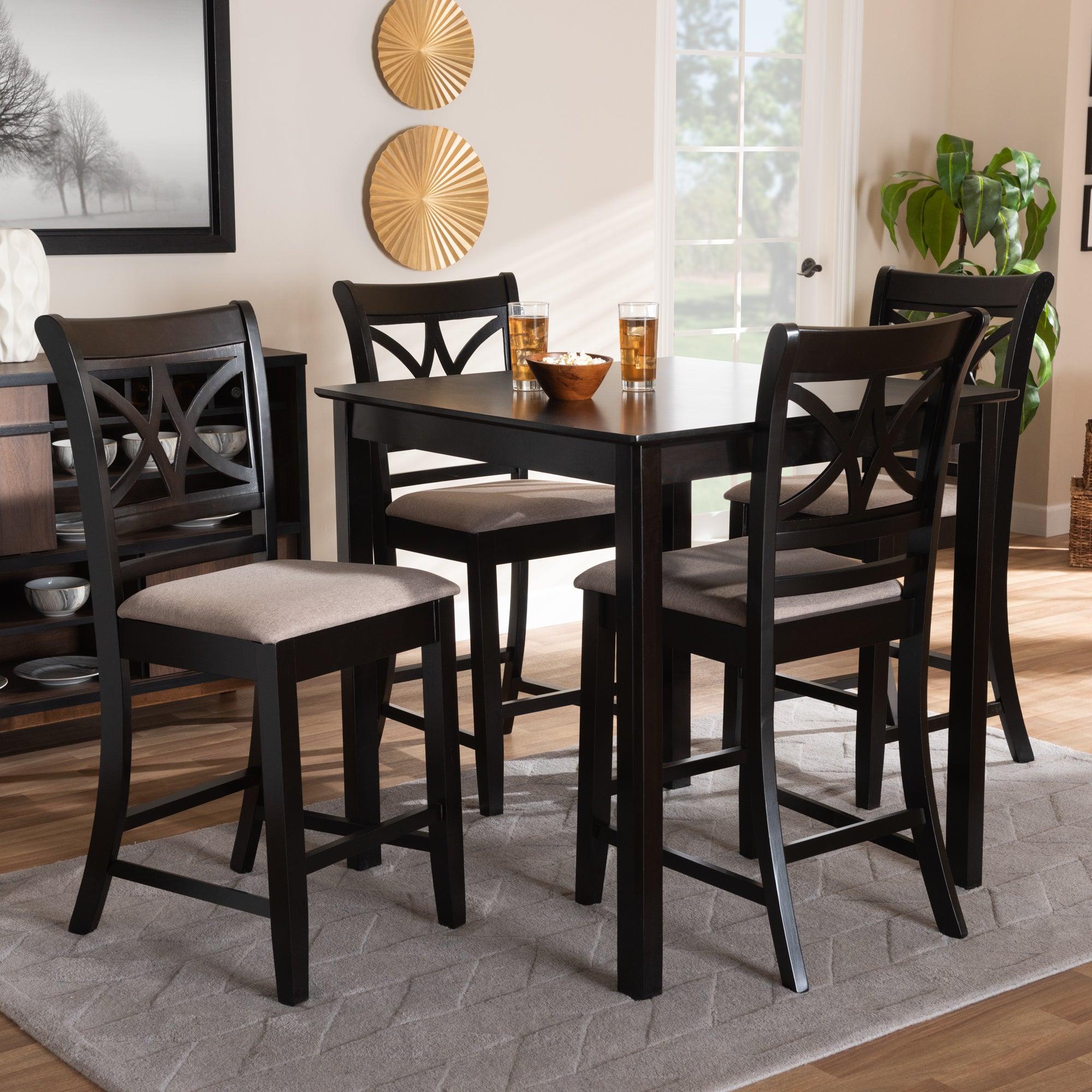 Chandler Modern and Contemporary Sand Fabric Upholstered and Espresso Finished Wood 5-Piece Counter Height Pub Dining Set