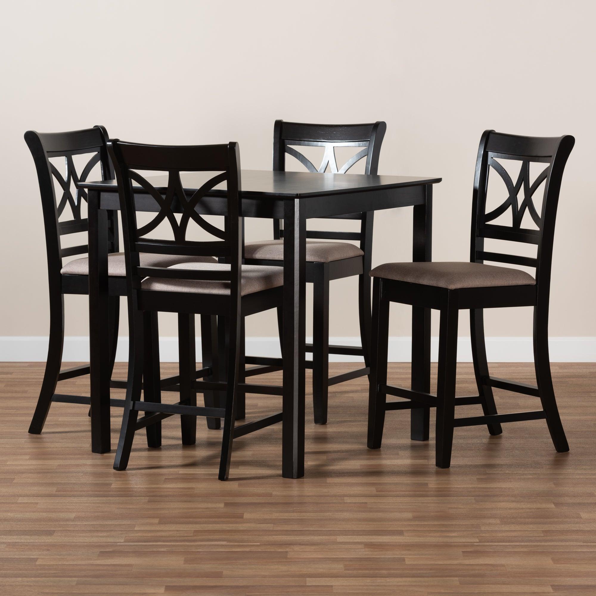 Chandler Modern and Contemporary Sand Fabric Upholstered and Espresso Finished Wood 5-Piece Counter Height Pub Dining Set