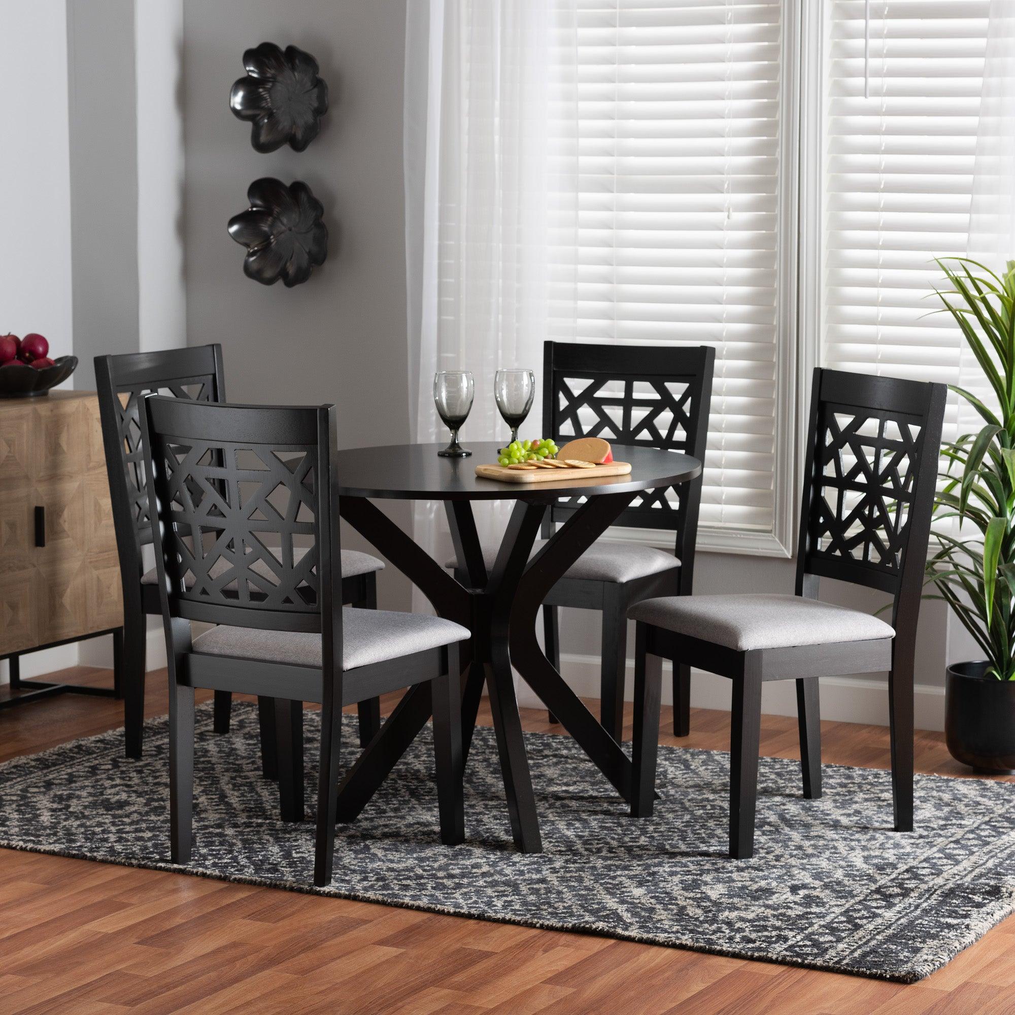 Karel Modern Fabric and Espresso Finished Wood 5-Piece Dining Set