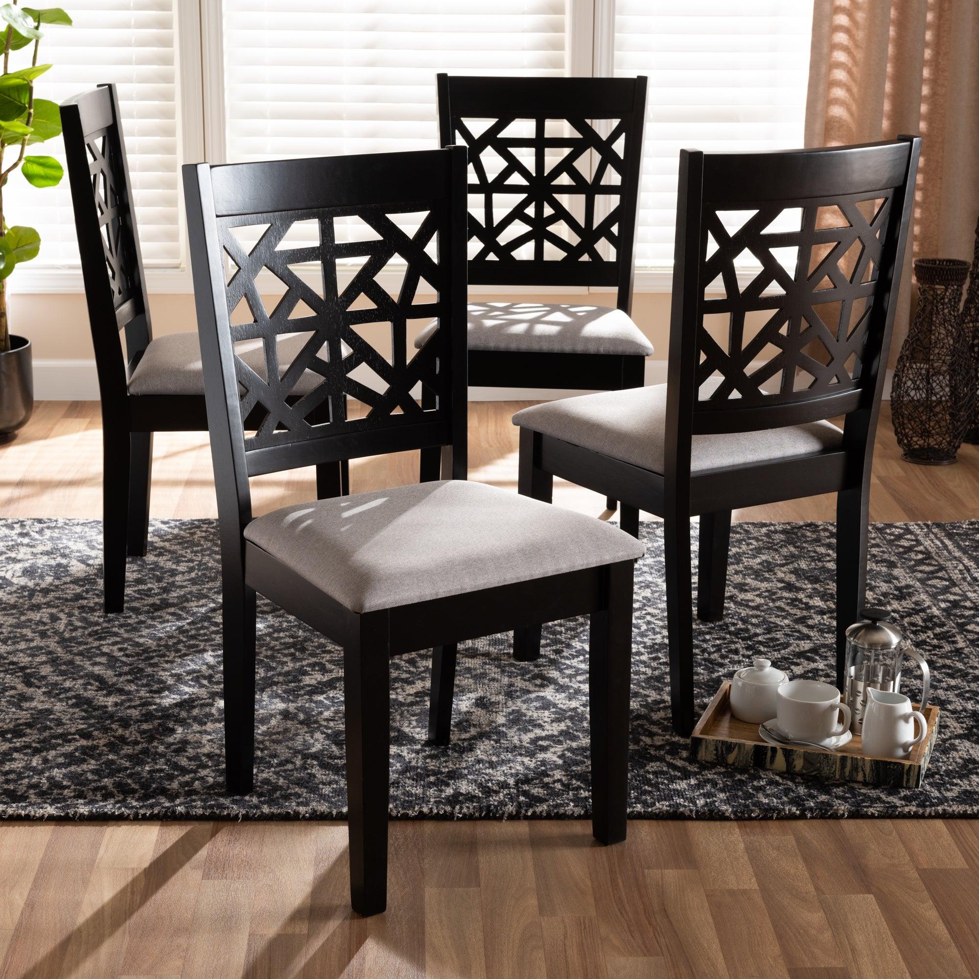 Jackson Modern and Contemporary Fabric Upholstered and Espresso Finished Wood 4-Piece Dining Chair Set