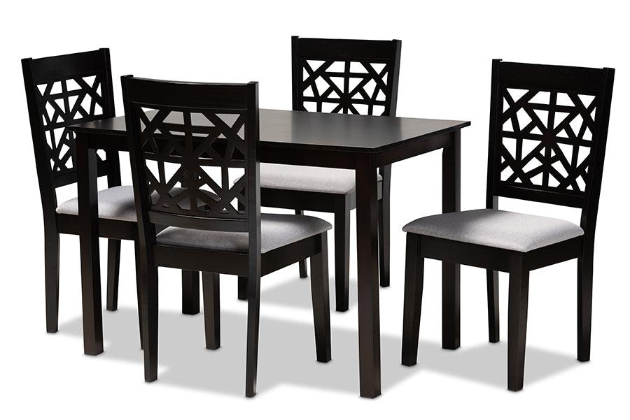 Jackson Modern and Contemporary Fabric Upholstered and Espresso Finished Wood 5-Piece Dining Set