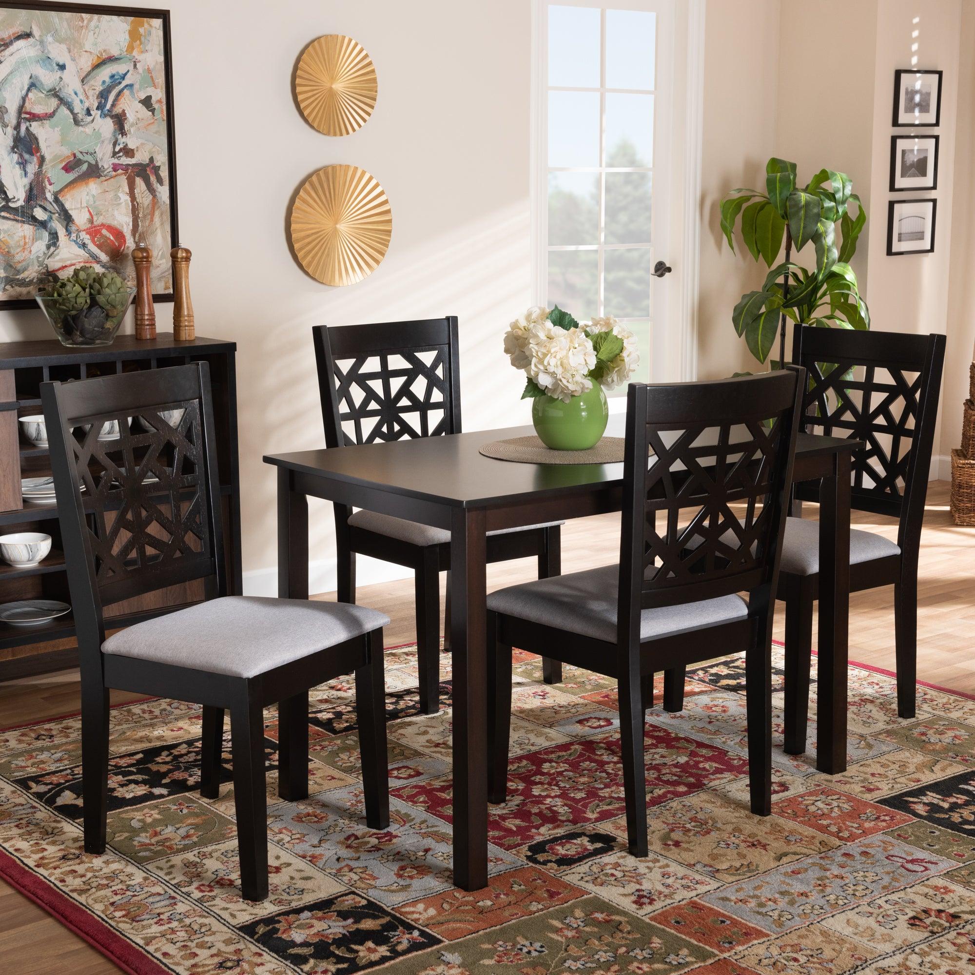 Jackson Modern and Contemporary Fabric Upholstered and Espresso Finished Wood 5-Piece Dining Set