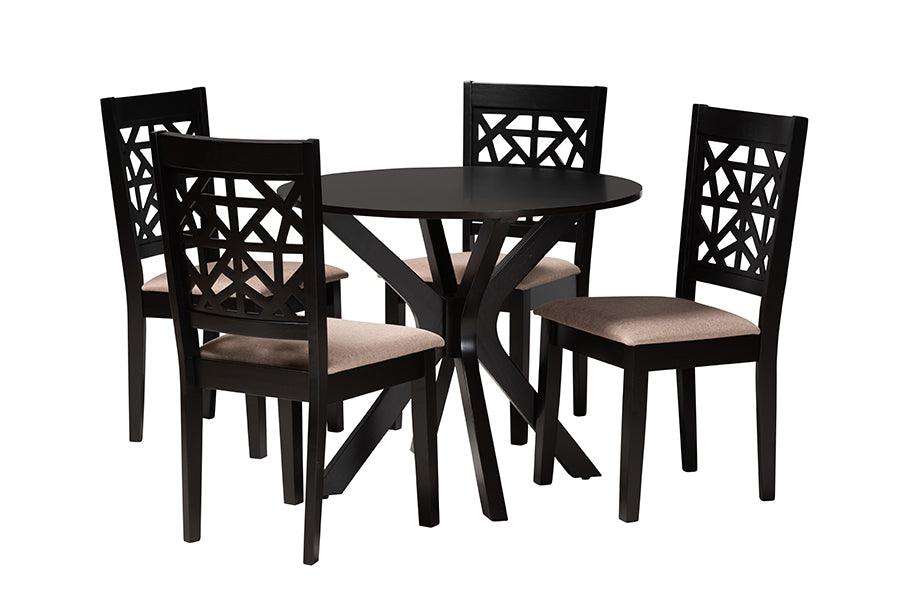 Karel Modern Fabric and Espresso Finished Wood 5-Piece Dining Set