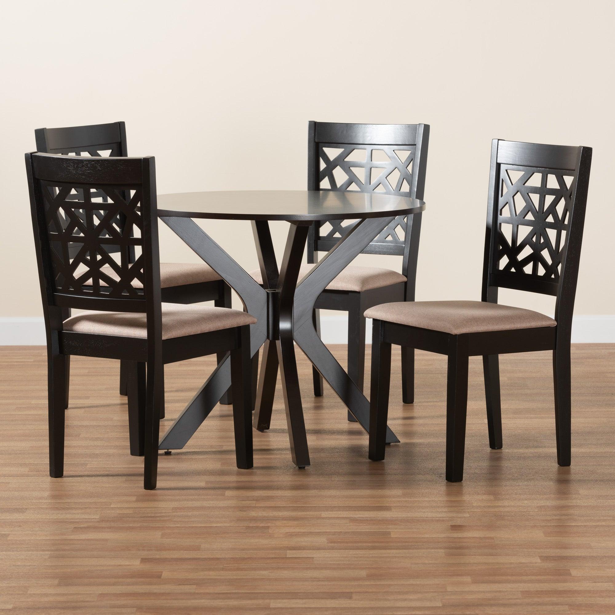 Karel Modern Fabric and Espresso Finished Wood 5-Piece Dining Set