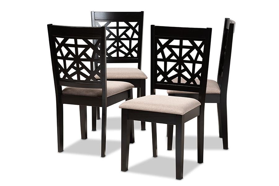 Jackson Modern and Contemporary Sand Fabric Upholstered and Espresso Finished Wood 4-Piece Dining Chair Set