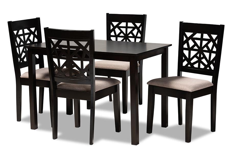 Jackson Modern and Contemporary Sand Fabric Upholstered and Espresso Finished Wood 5-Piece Dining Set