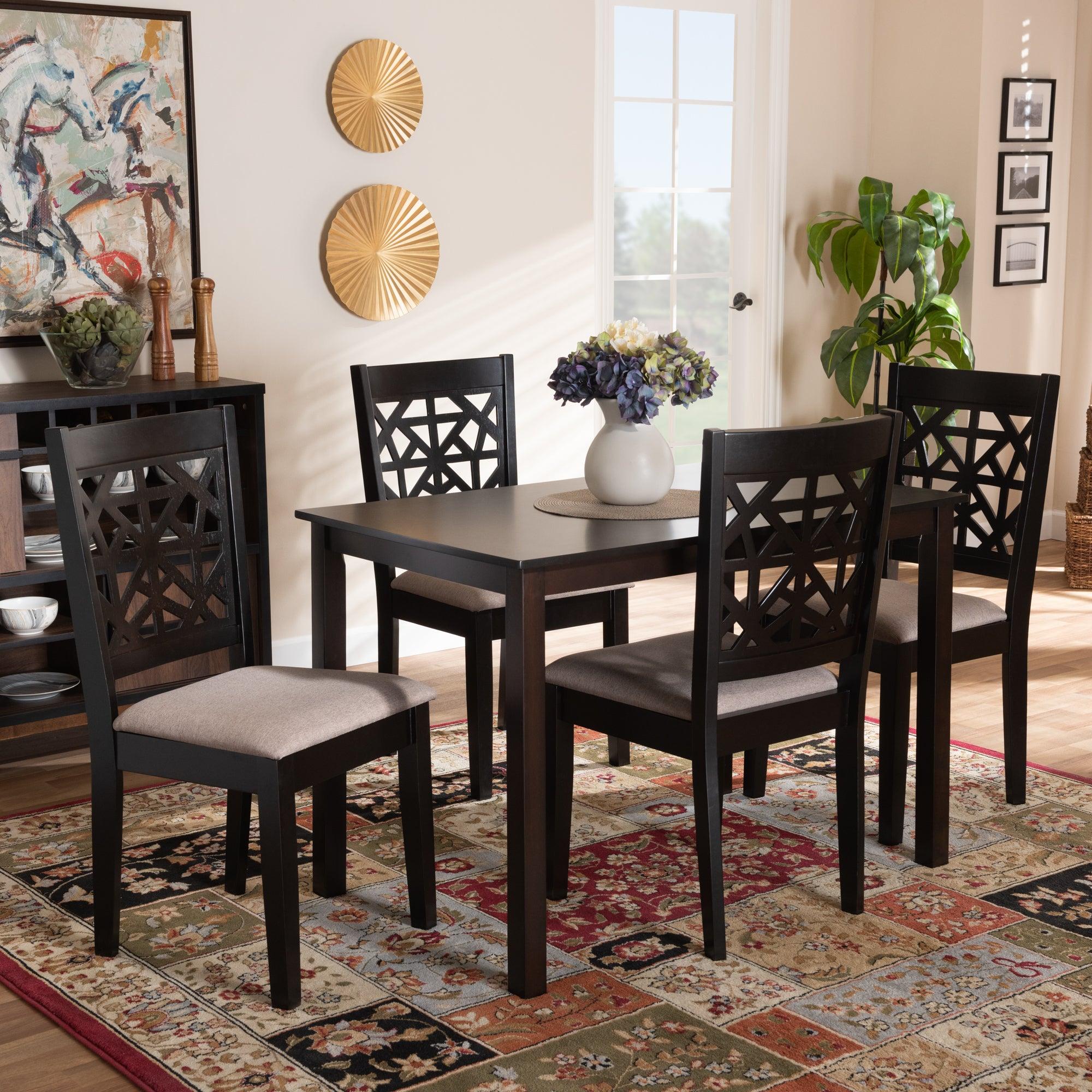 Jackson Modern and Contemporary Sand Fabric Upholstered and Espresso Finished Wood 5-Piece Dining Set