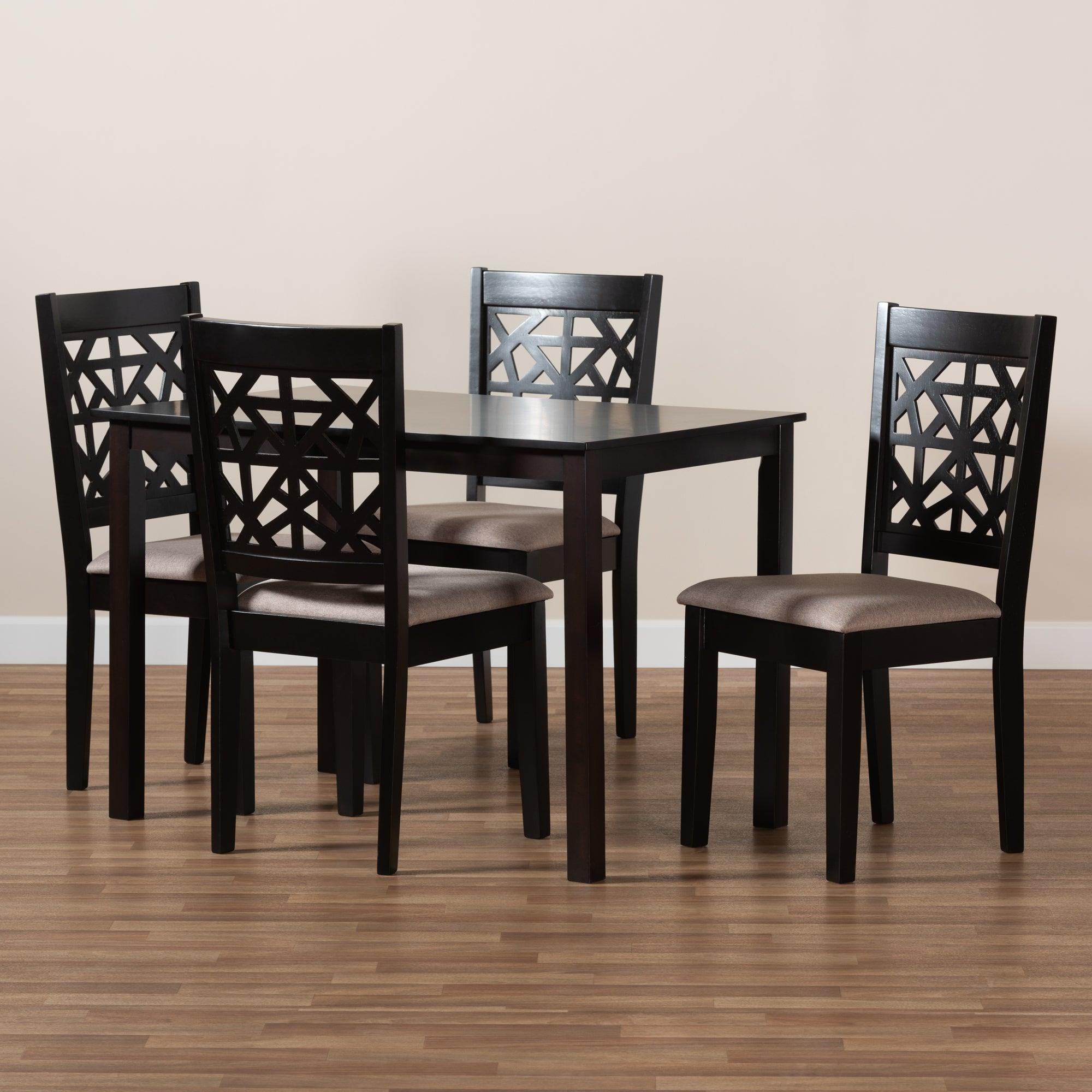 Jackson Modern and Contemporary Sand Fabric Upholstered and Espresso Finished Wood 5-Piece Dining Set